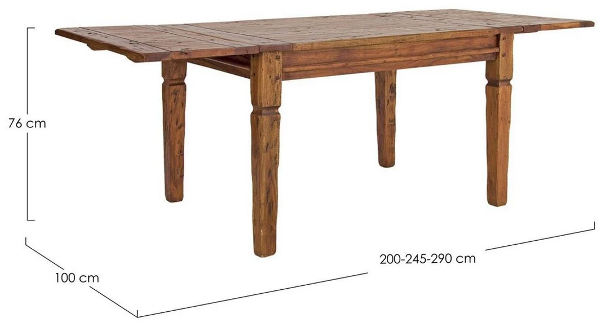 Country house style dining table brown / natural colors 200-290 x 100 x H. 76 cm - Extendable rustic solid wood kitchen table - Rustic dining room furniture - Solid wood furniture - Country house style furniture