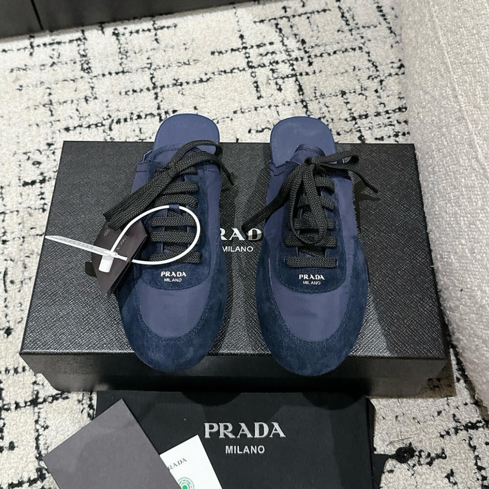 PRADA Collapse Re-Nylon and suede mules - Top Club