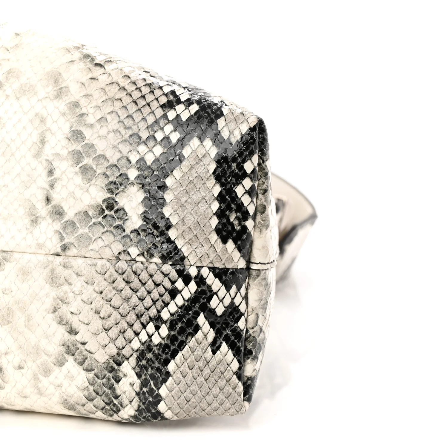 Calfskin Snakeskin Embossed Cinch M Bucket Bag Neutral - Top Club