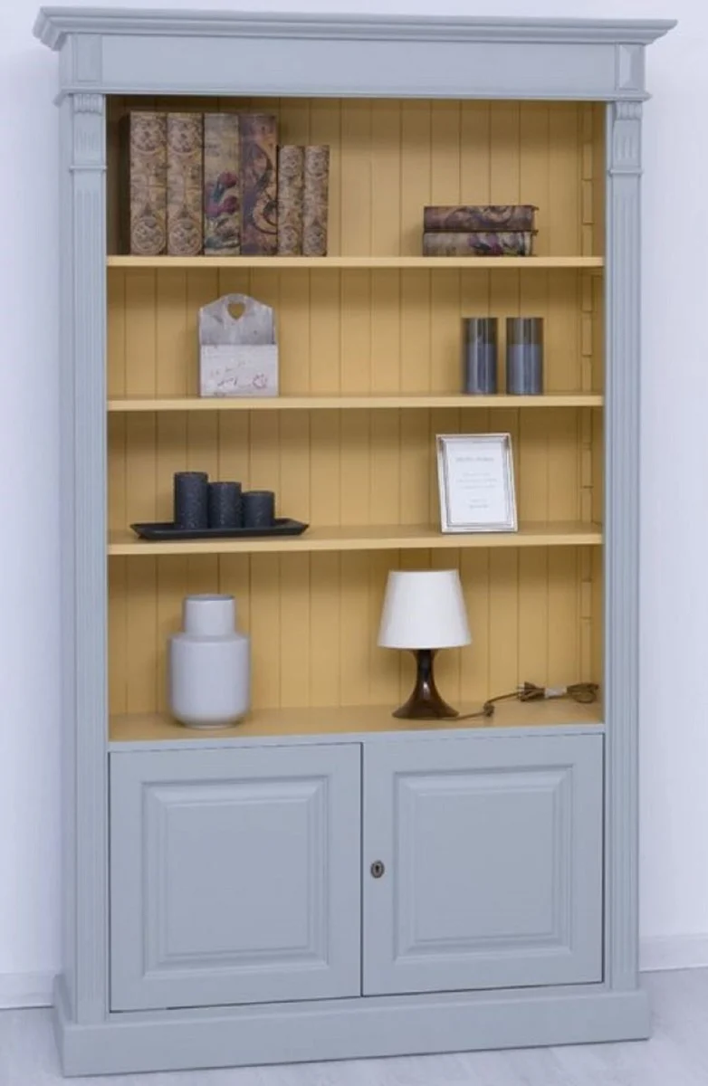 Country house style bookcase gray / yellow 120 x 39 x H. 197 cm - solid wood cabinet - living room cabinet - office cabinet - country house style furniture