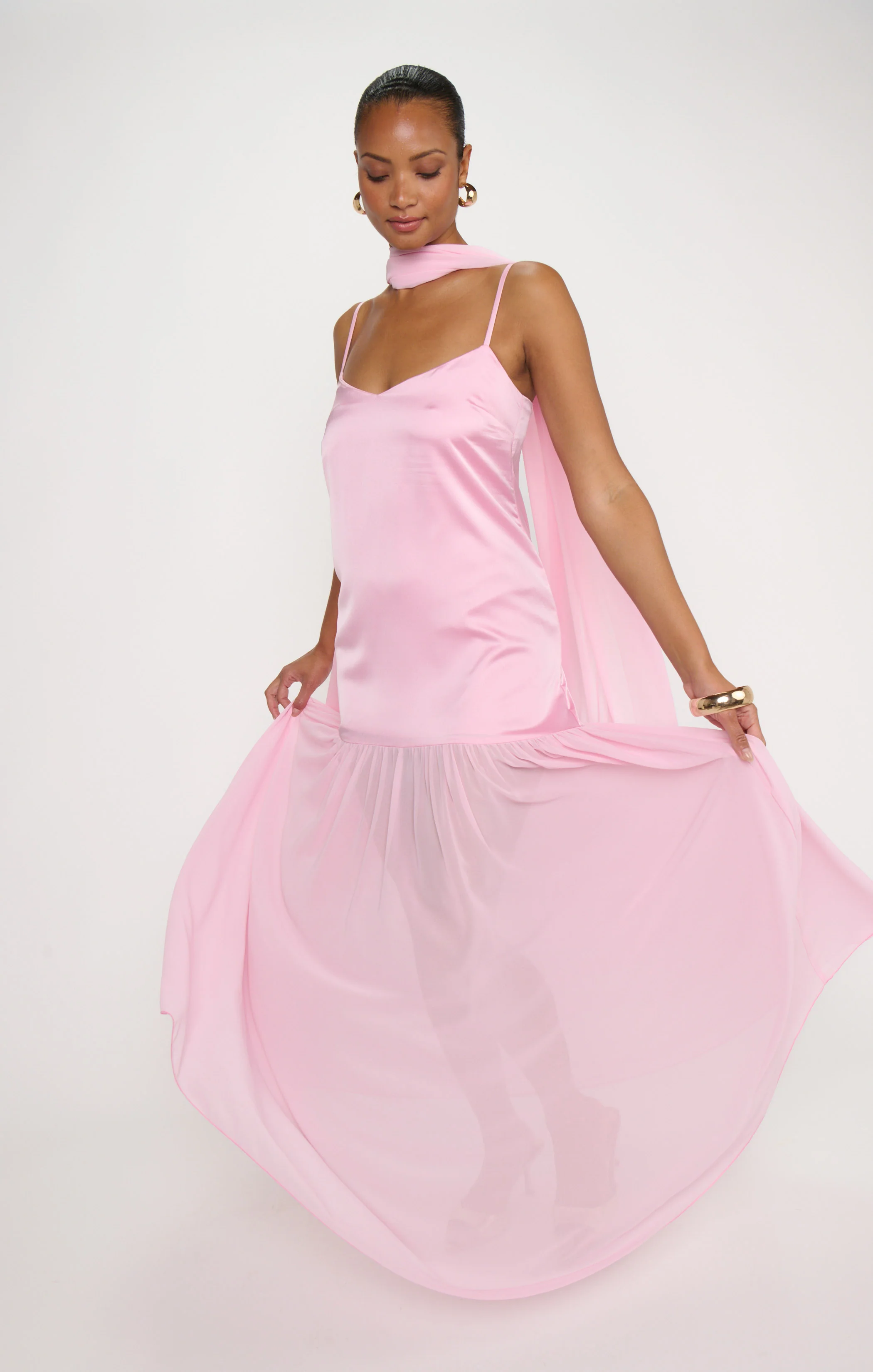 Dalia Maxi Dress ~ Light Pink Luxe Satin