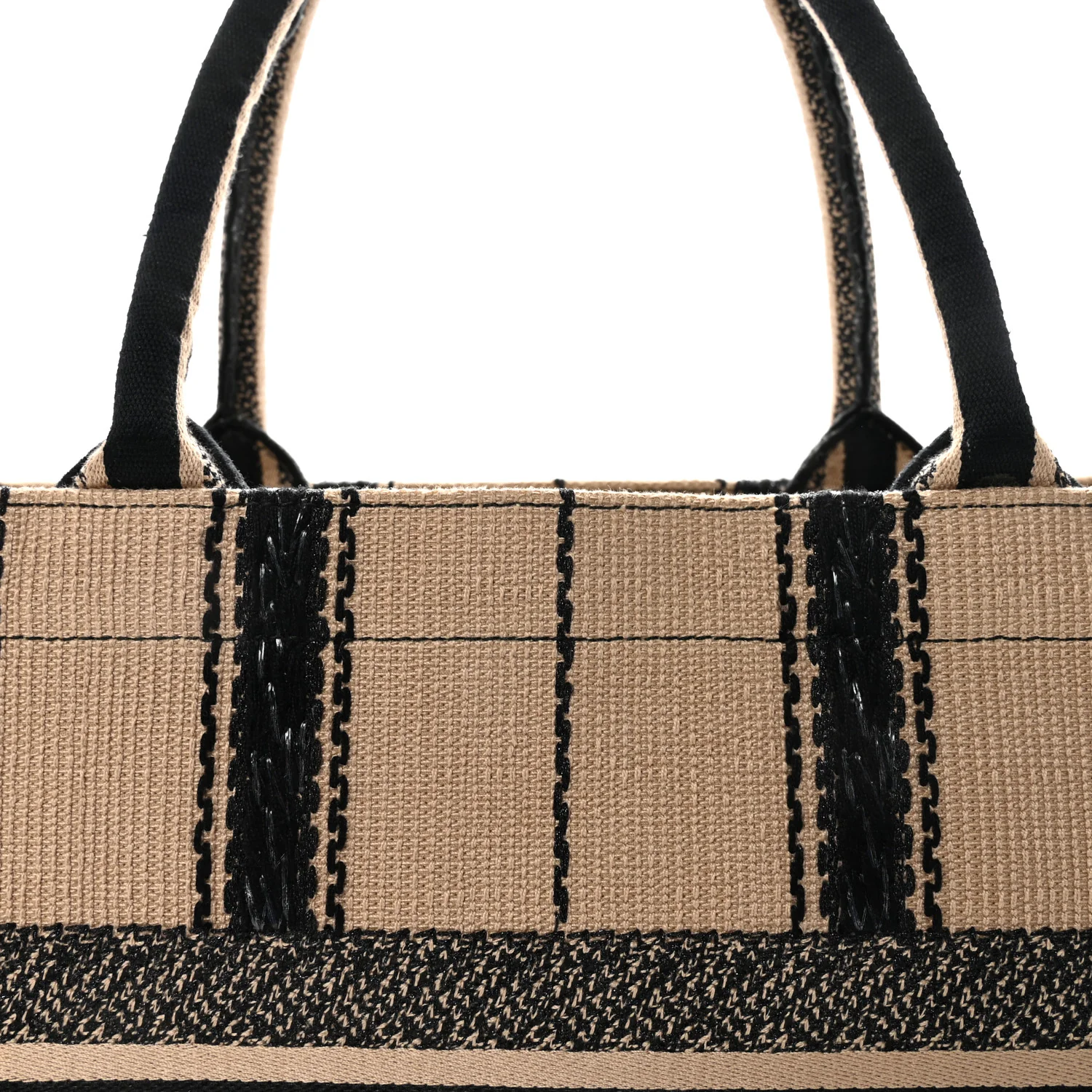 Canvas Embroidered Medium Bayadere Book Tote Black Beige - Top Club