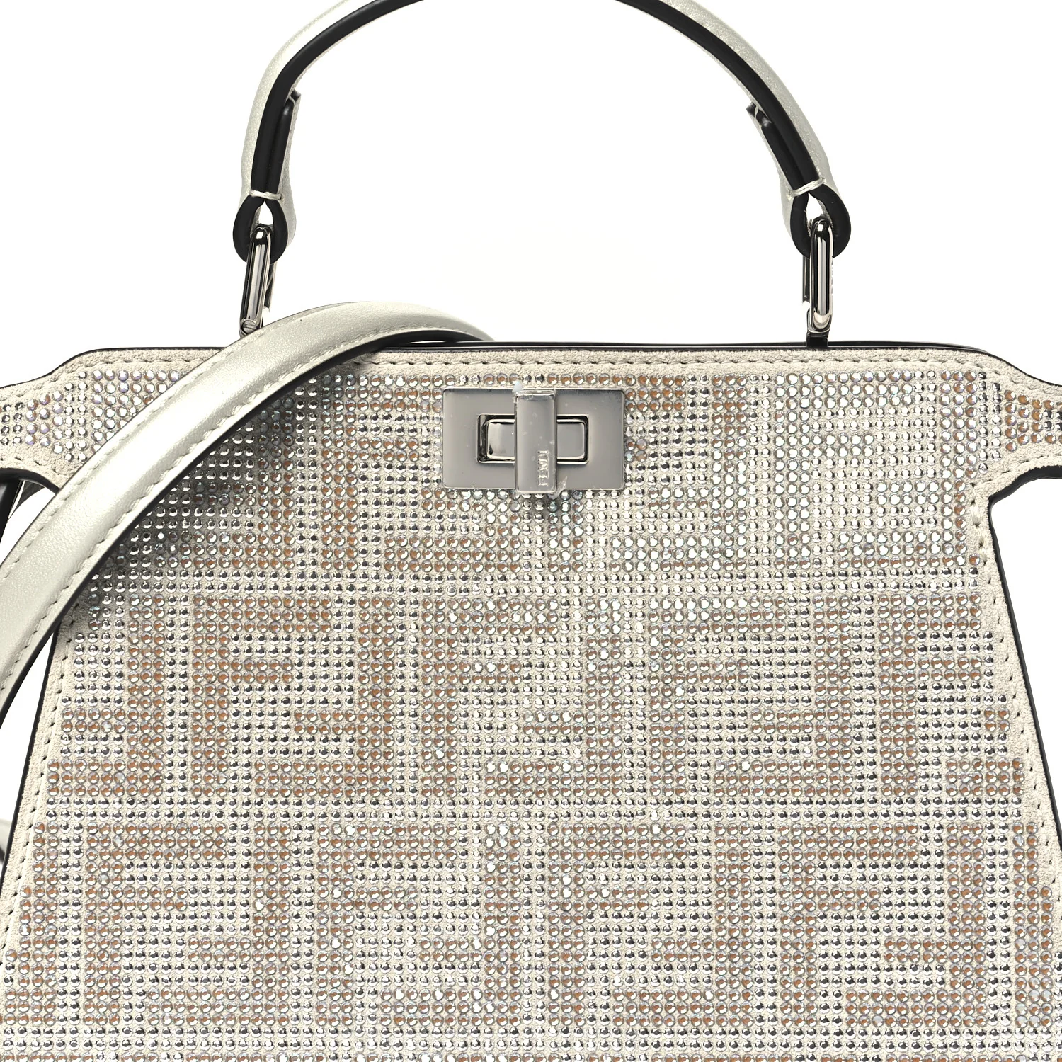 Iridescent Crystal Vitello Laminato Suede FF Petite Peekaboo I SEE U Satchel Cappuccino - Top Club