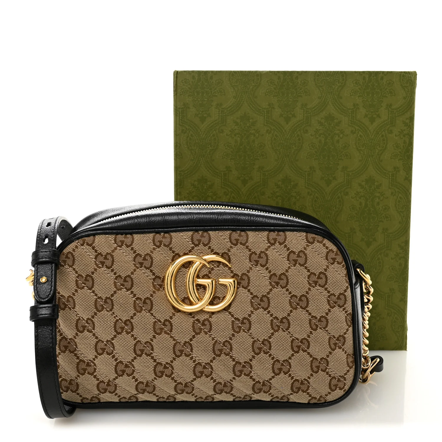 Monogram Matelasse Diagonal Small GG Marmont Chain Shoulder Bag Beige Black - Top Club
