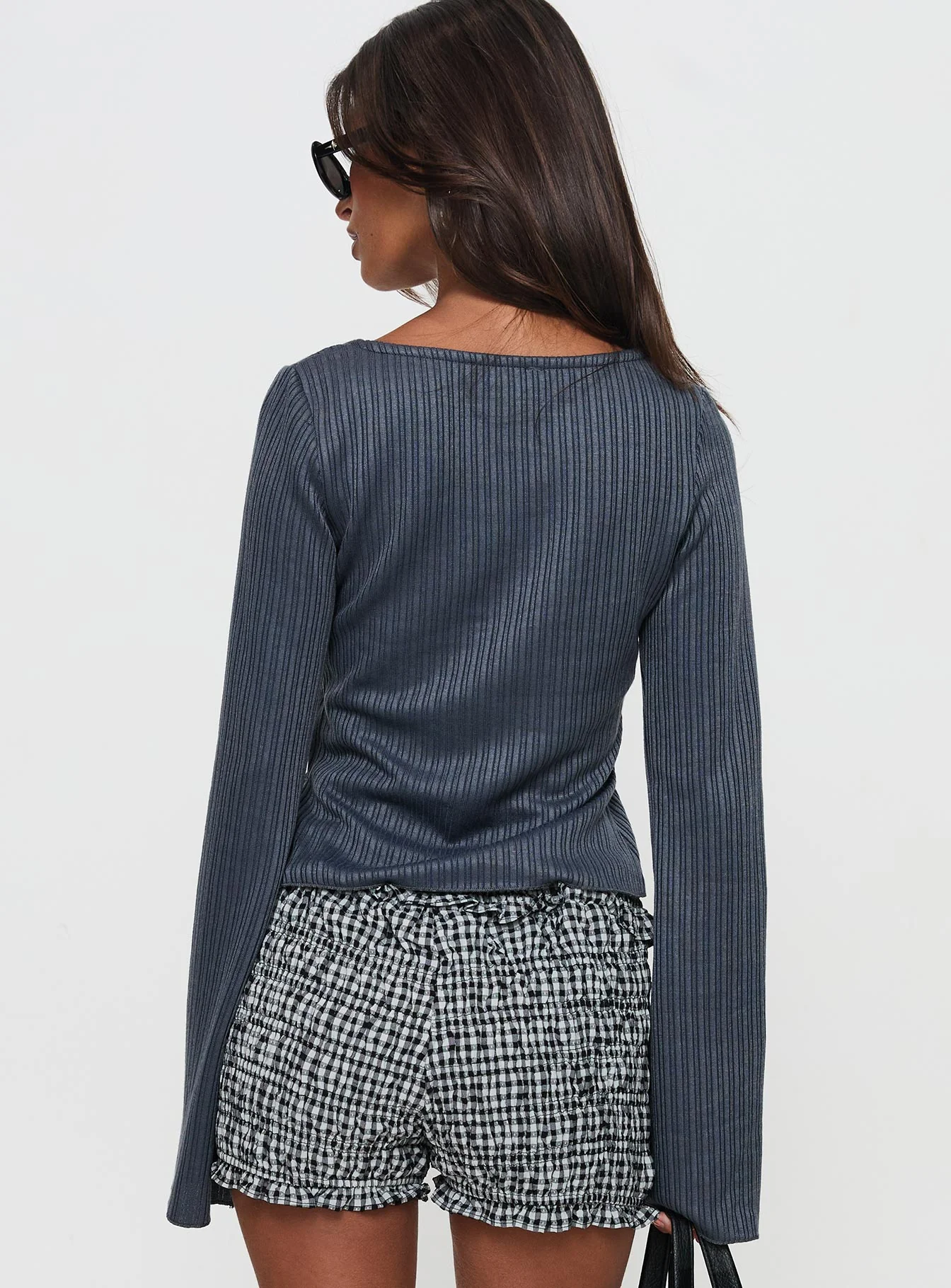 Rowynne Long Sleeve Tie Up Top Slate Grey