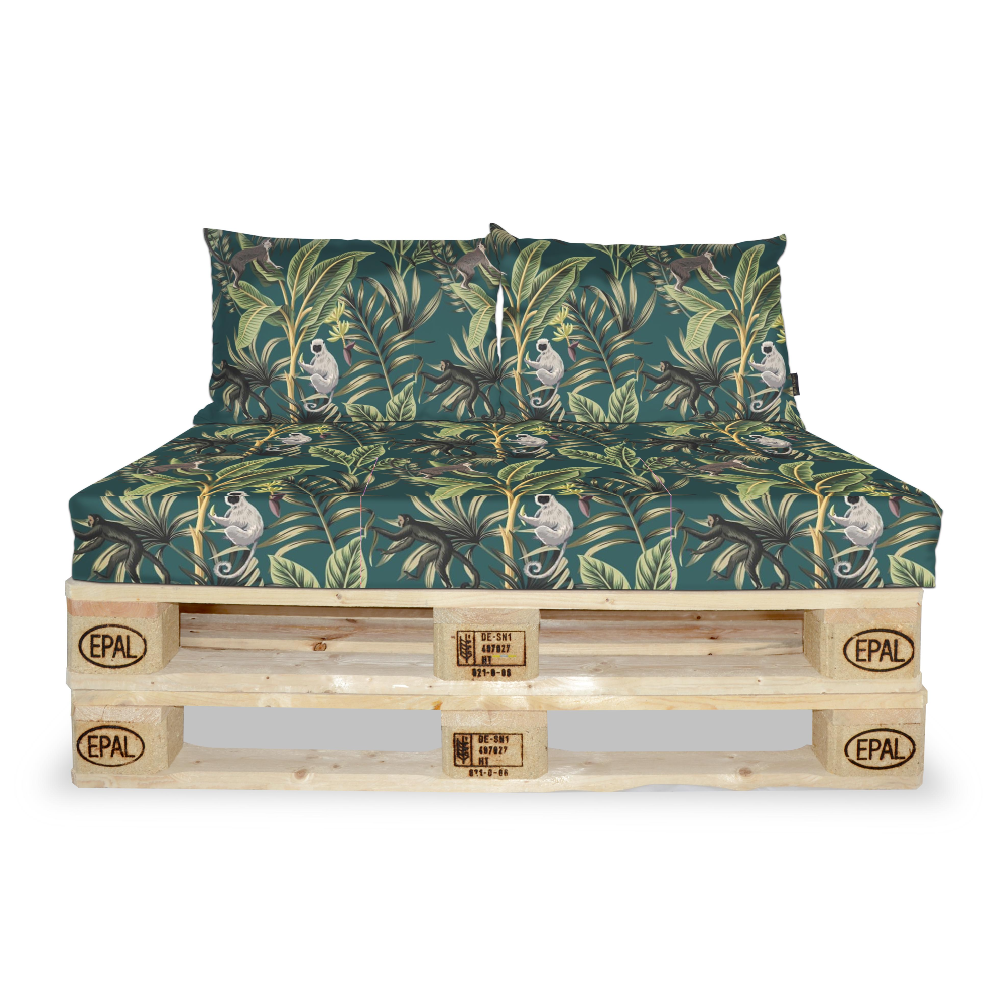 Palletkussen set monkey apen met palmbomen 120 x 80 x 12 cm