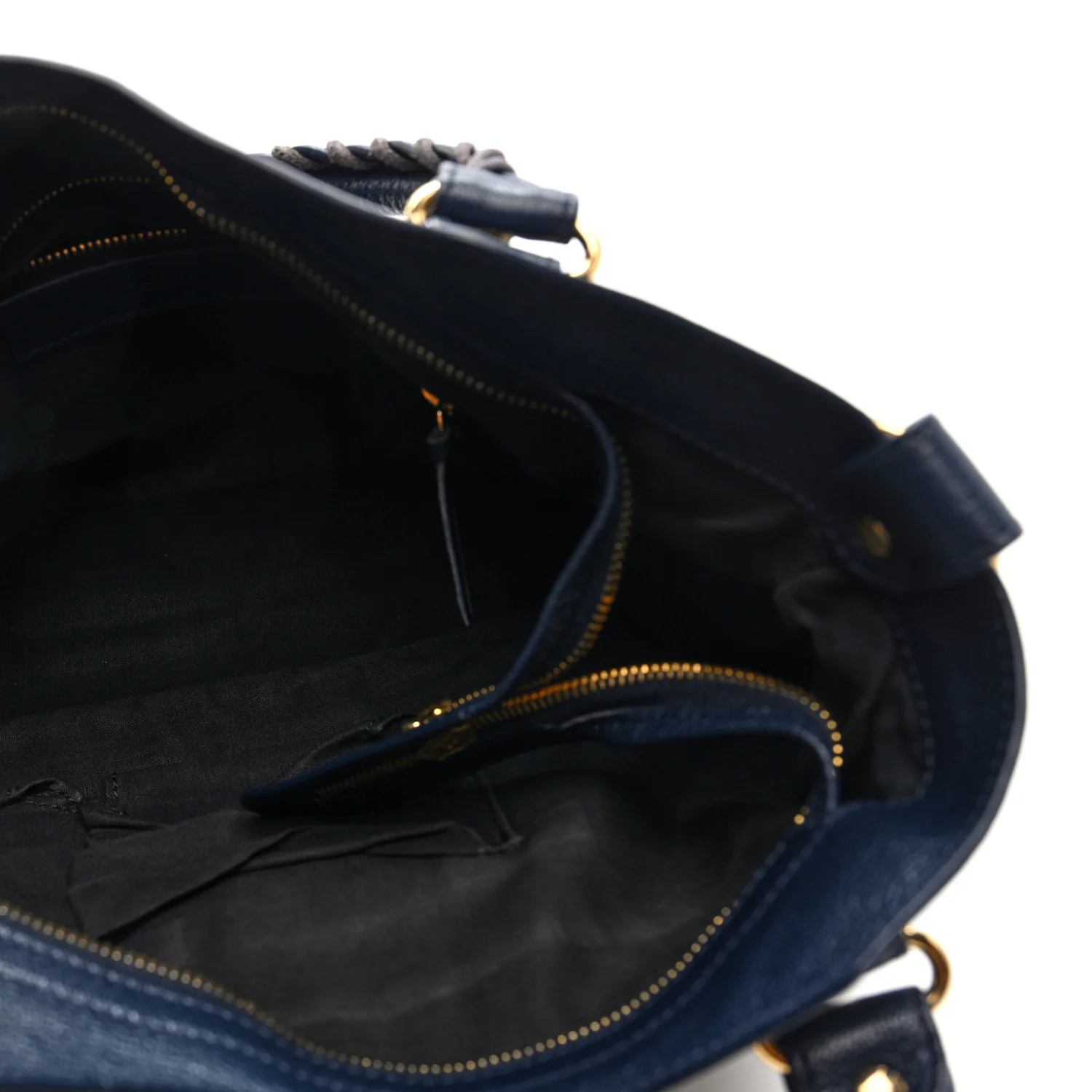 Chevre Gold Metallic Edge Hardware Town Bleu Nuit Dark Sea - Top Club