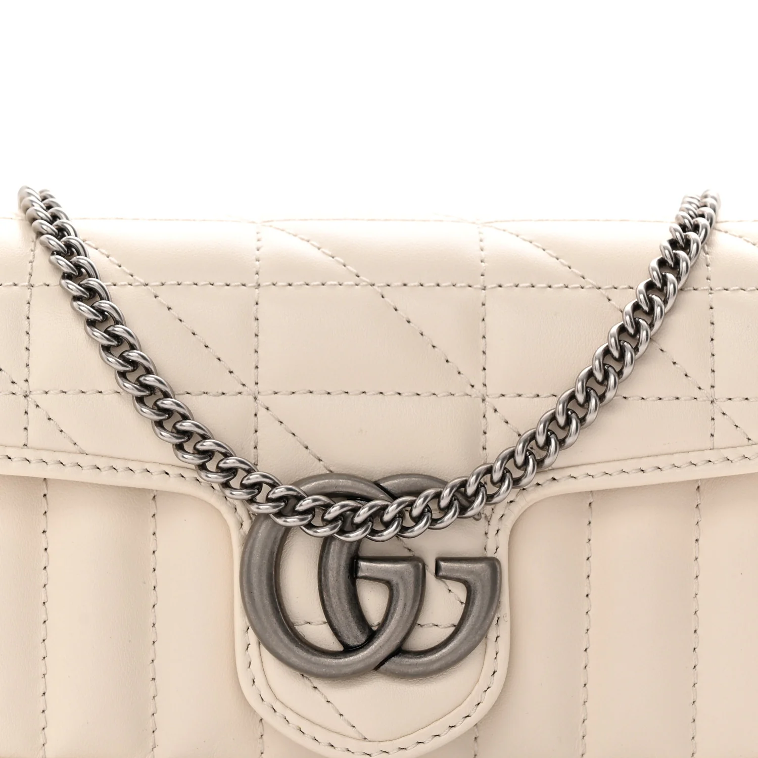 Calfskin Matelasse Aria Super Mini GG Marmont Shoulder Bag Mystic White - Top Club