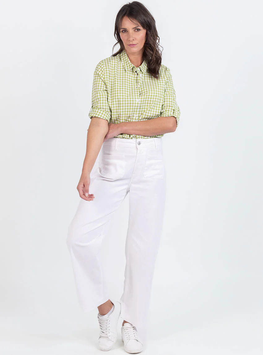 Chemise femme en coton vichy vert anis