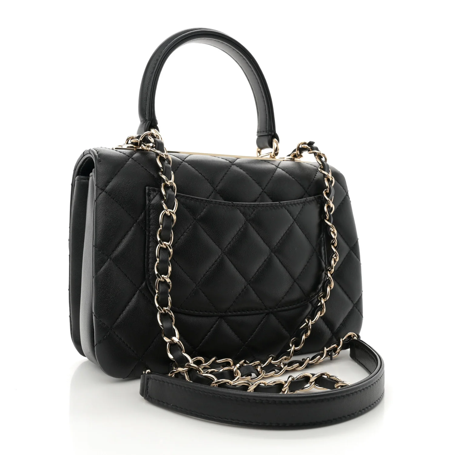 Lambskin Quilted Mini Trendy CC Dual Handle Flap Bag Black - Top Club