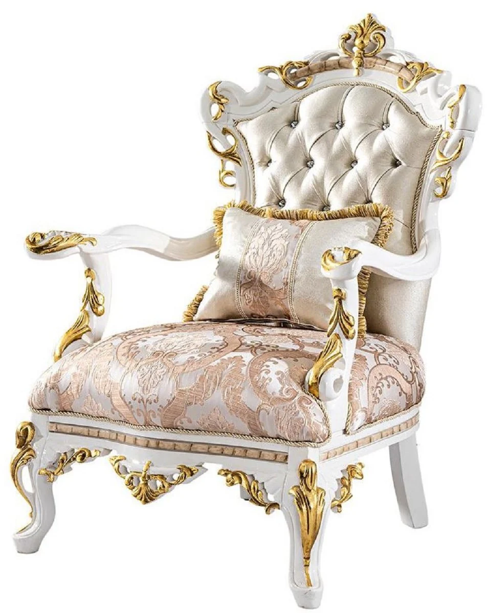 Luxury Baroque Living Room Set Gold / Silver / Brown / White / Gold - 2 Baroque Sofas & 2 Baroque Armchairs & 1 Baroque Coffee Table - Luxury Living Room Furniture in Baroque Style - Baroque Furniture