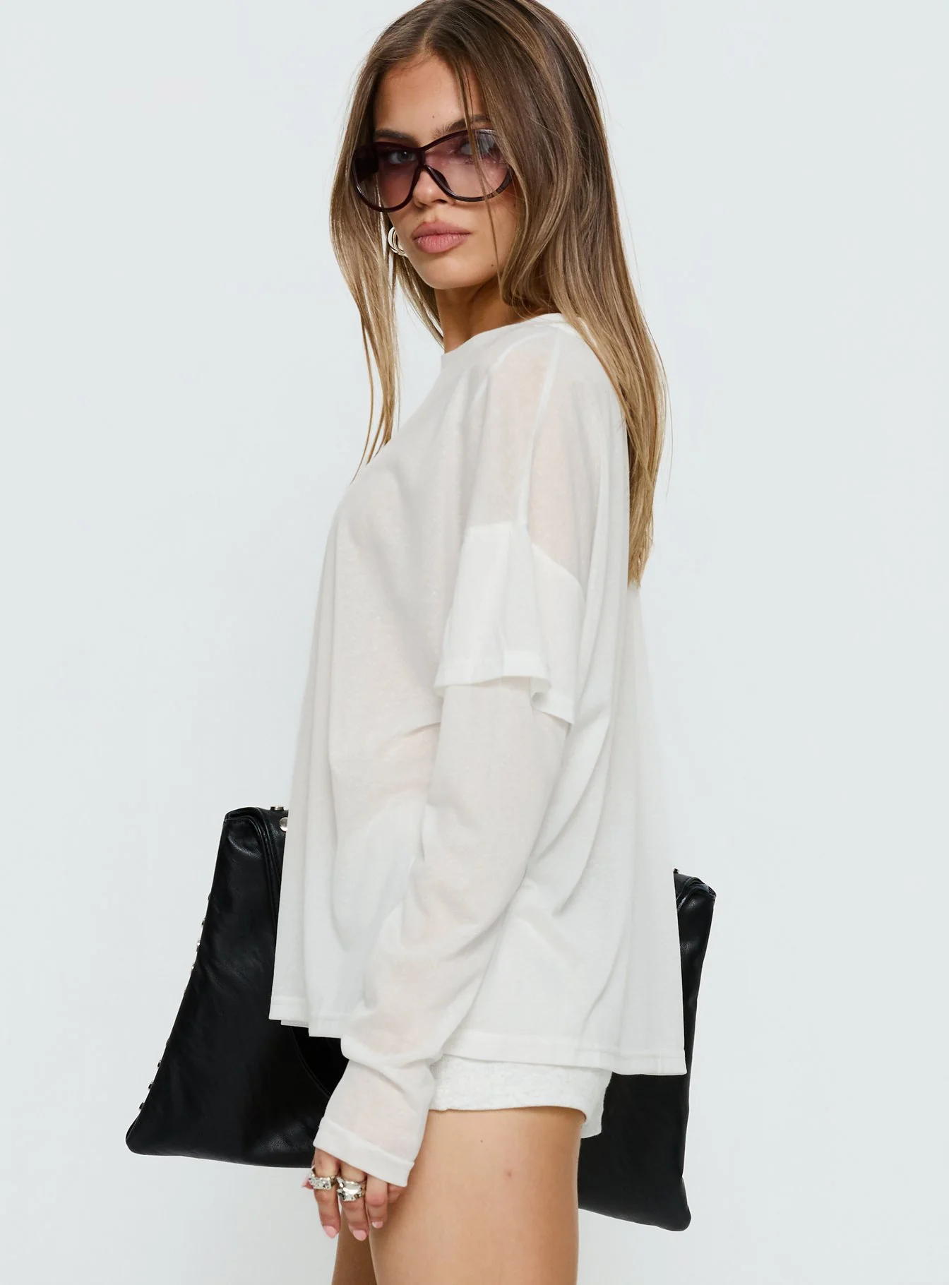 Settle Down Layered Long Sleeve Top White