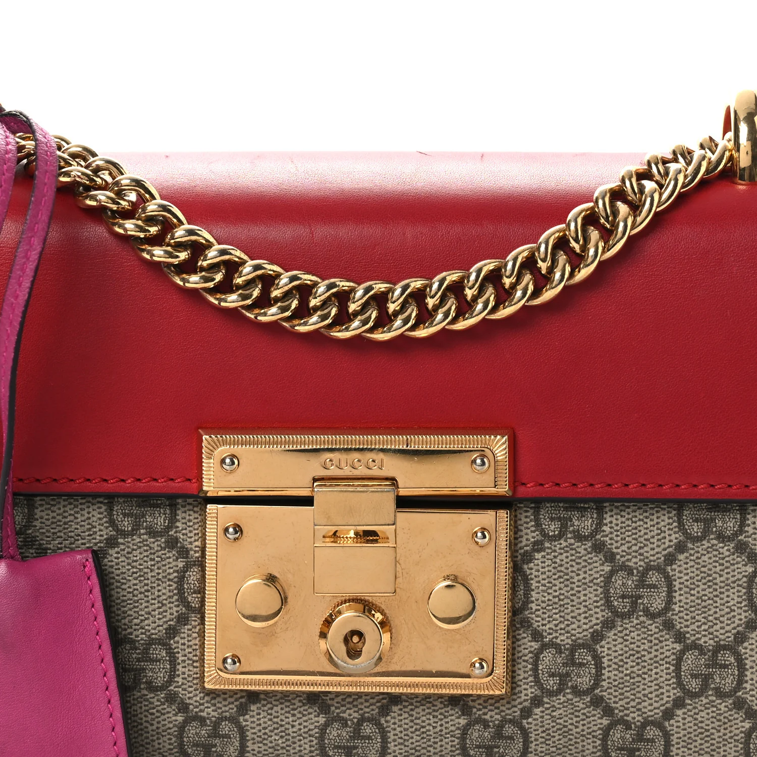 GG Supreme Monogram Calfskin Small Padlock Shoulder Bag Beige Hibiscus Red New Rosette - Top Club