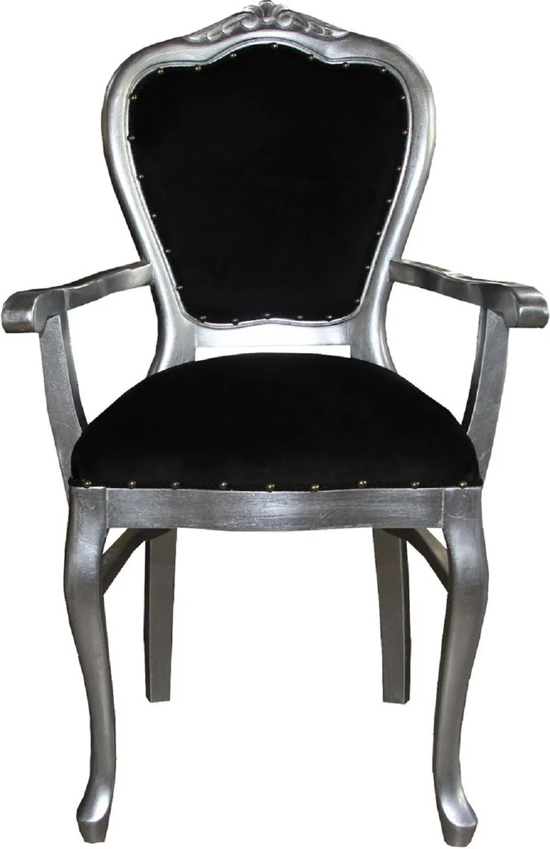 Luxury Baroque Dining Room Set Black / Silver - 1 Dining Table with Glass Top and 6 Chairs - Baroque Dining Room Furniture - Made in Italy - Luxury Collection