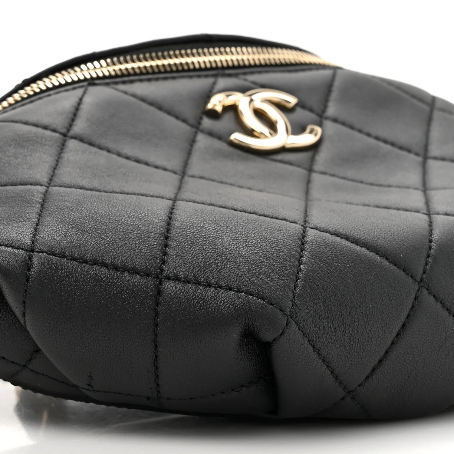 Lambskin Quilted Resin Bi-Color Waist Bag Fanny Pack Black - Top Club