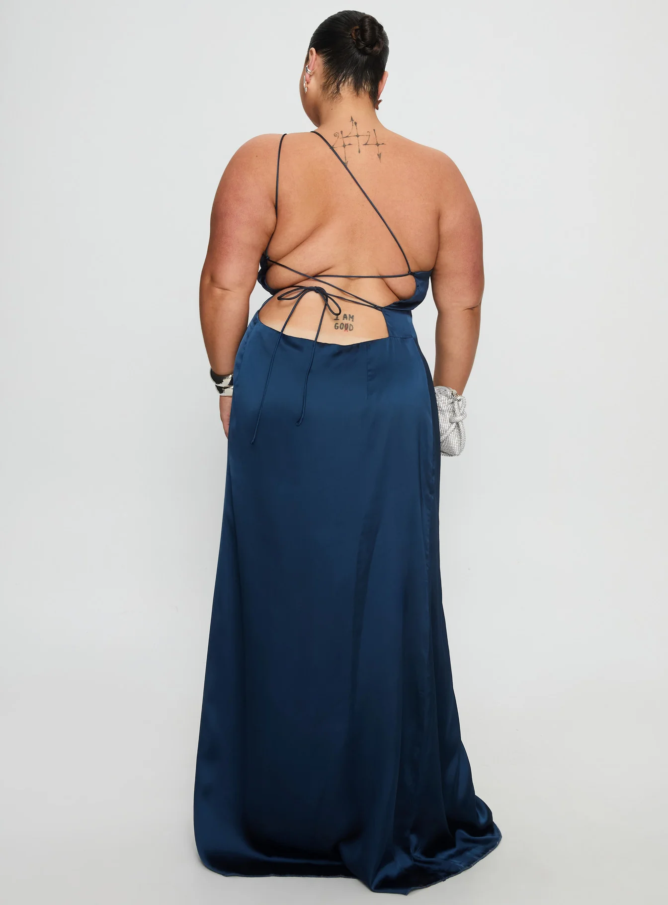 Kiss Of Life Satin Maxi Dress Navy Curve