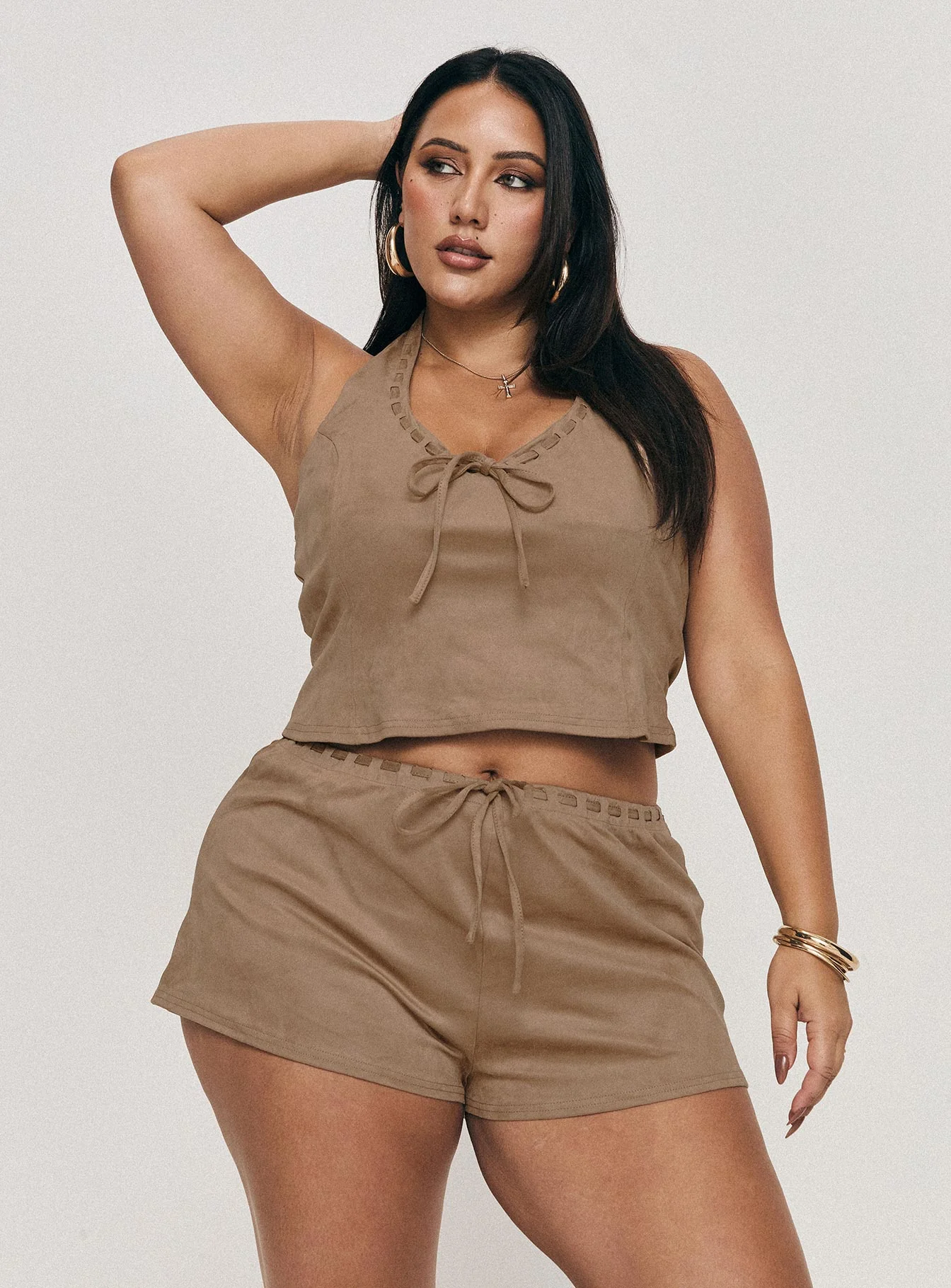 Eternal Youth Faux Suede Top Taupe Curve