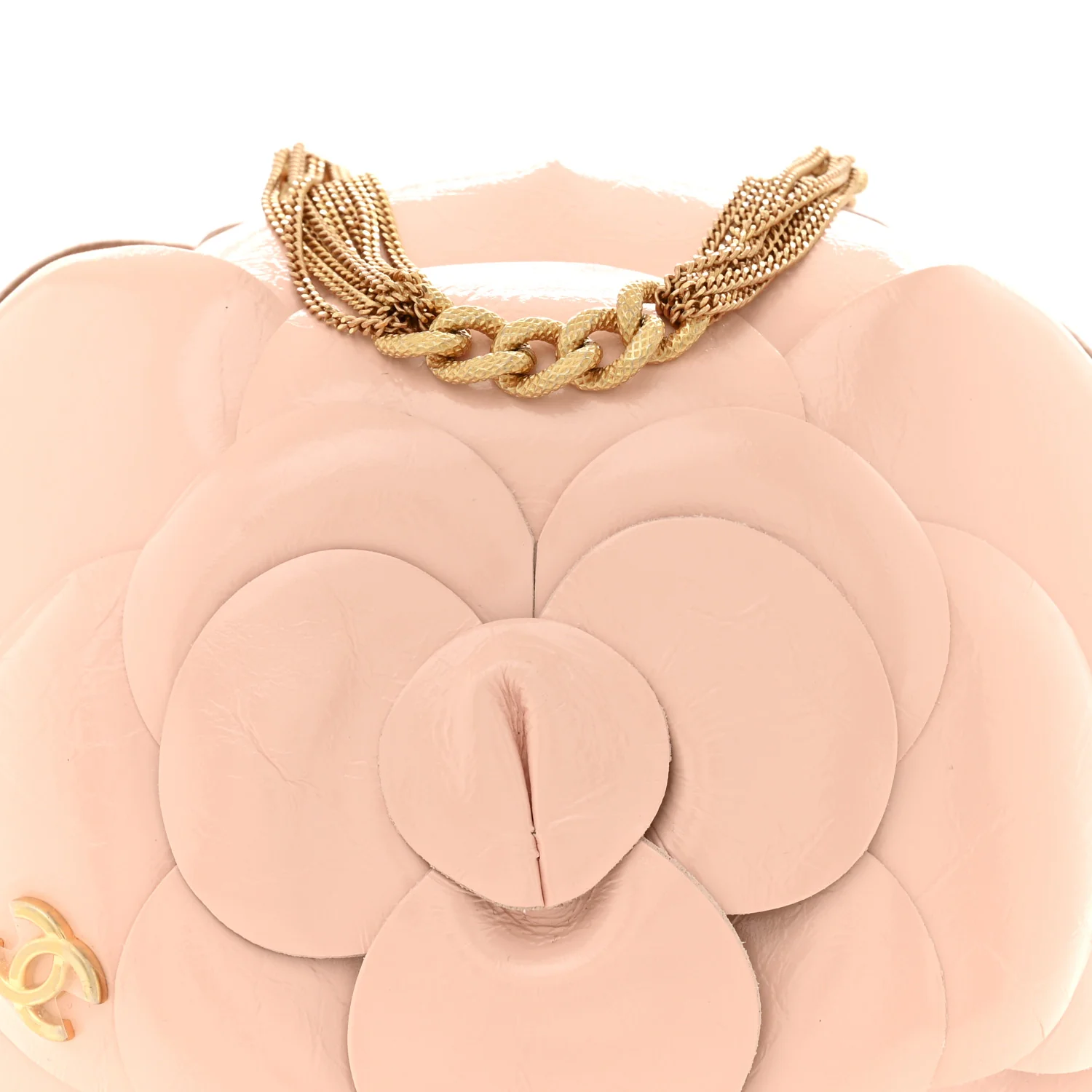 Patent Lambskin Camellia Bouquet Clutch With Chain Light Pink - Top Club
