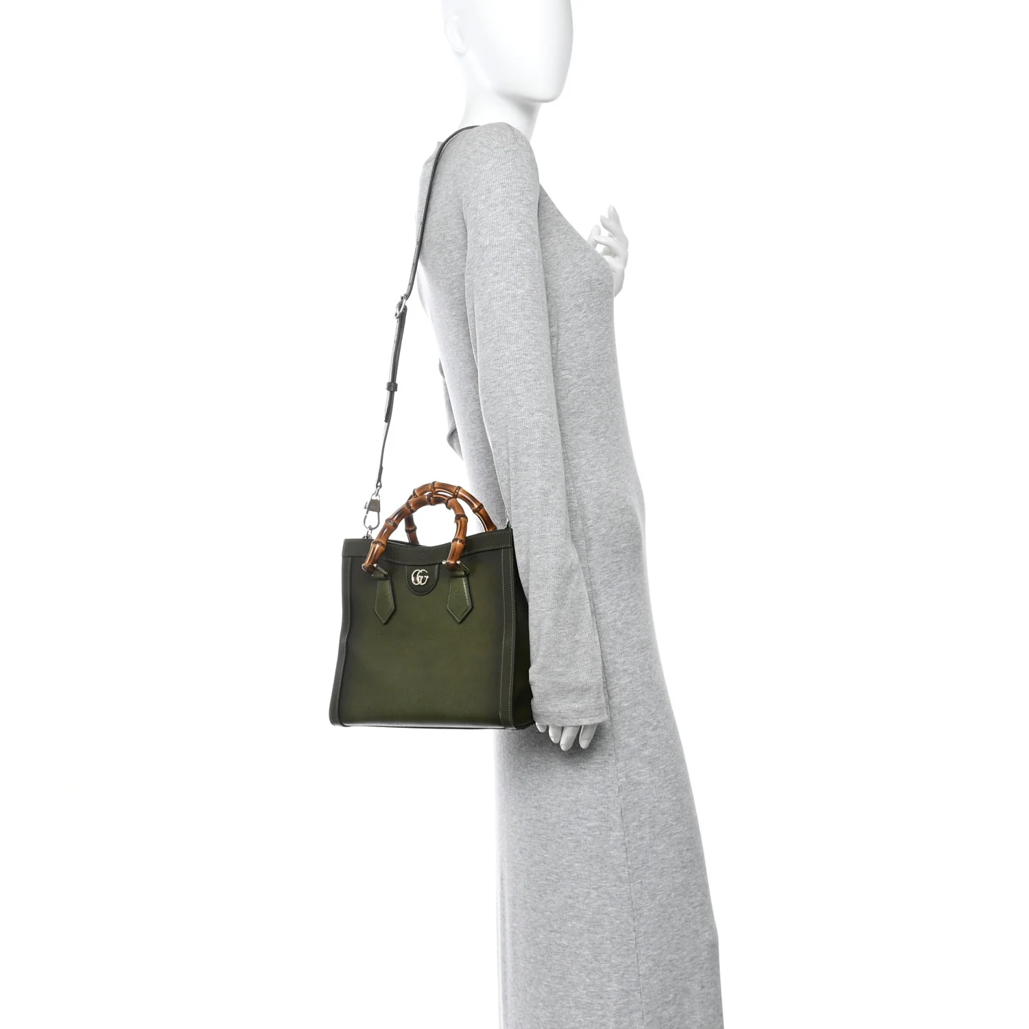 Textured Dollar Calfskin Web Small Diana Tote Bag Green Ombre