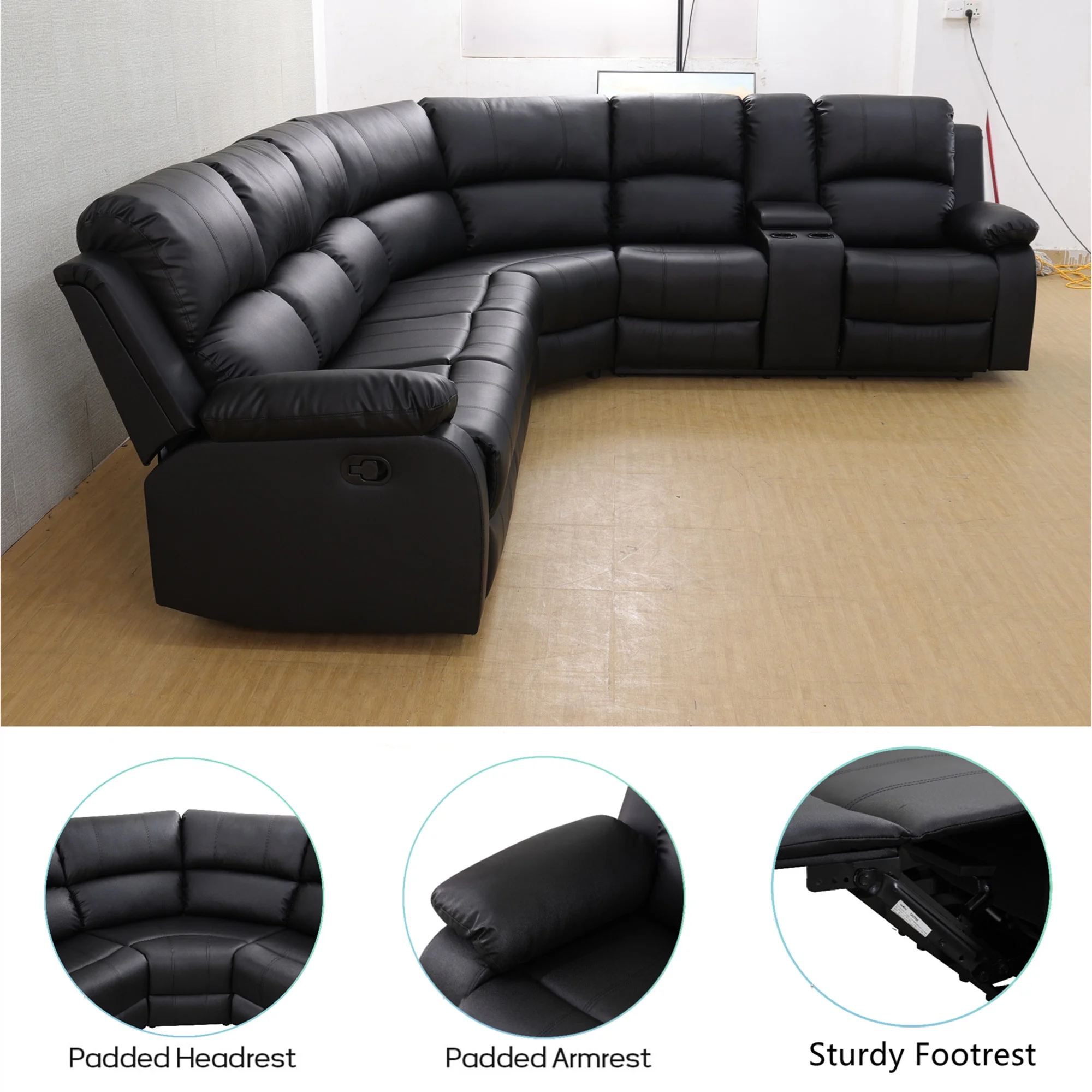 Aukfa 3 - Piece Recliner Sofa Set, 6 Seat Sectional Couch with Cup Holders&Storage Console, Gray