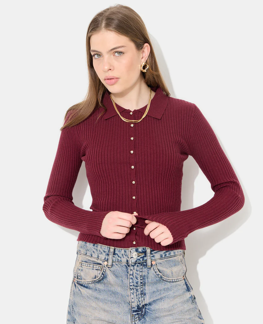 Pimkie Gilet fin en maille côtelée avec boutons dorés