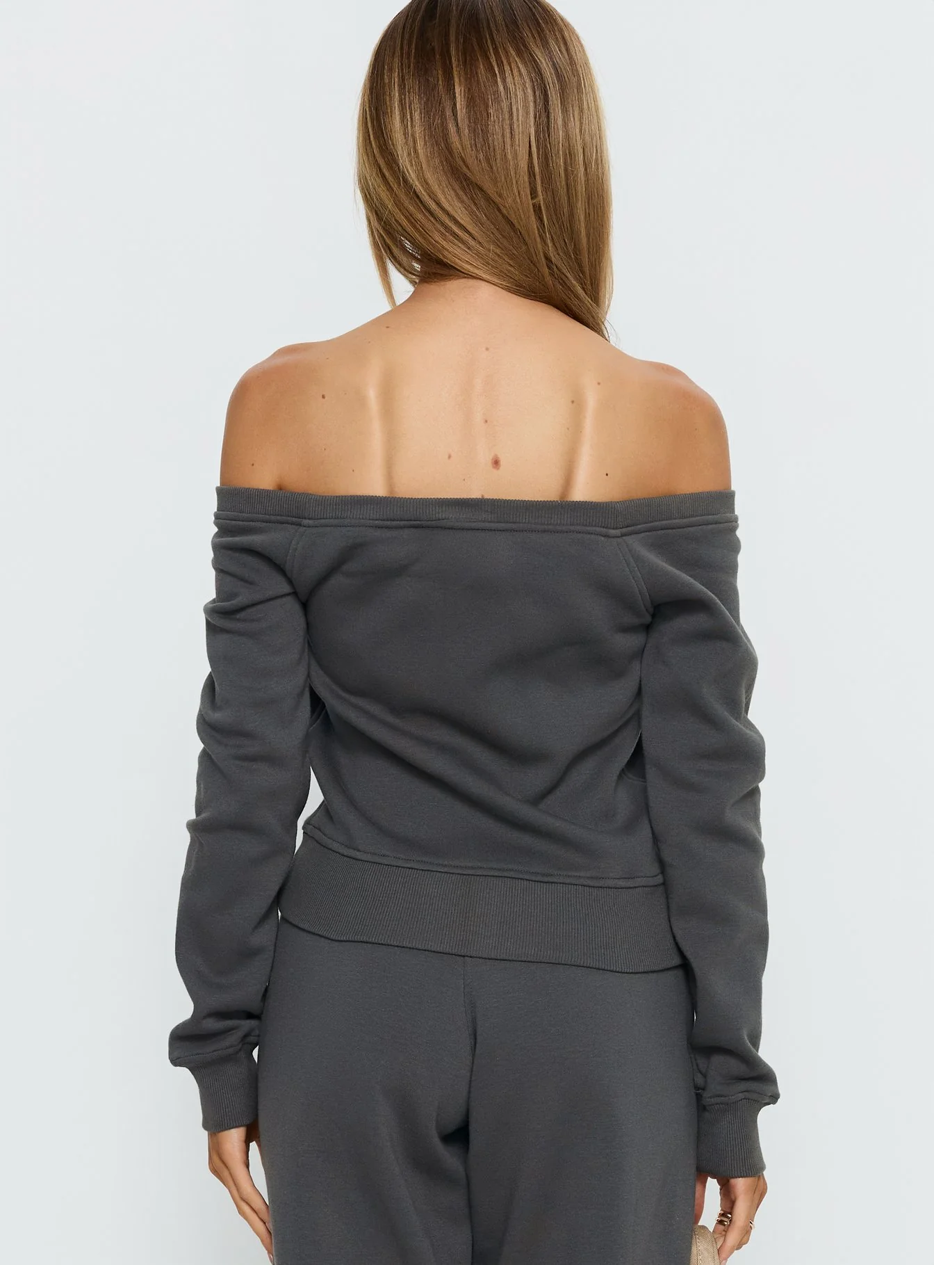 Airazo Off Shoulder Zip Through Jumper Grey