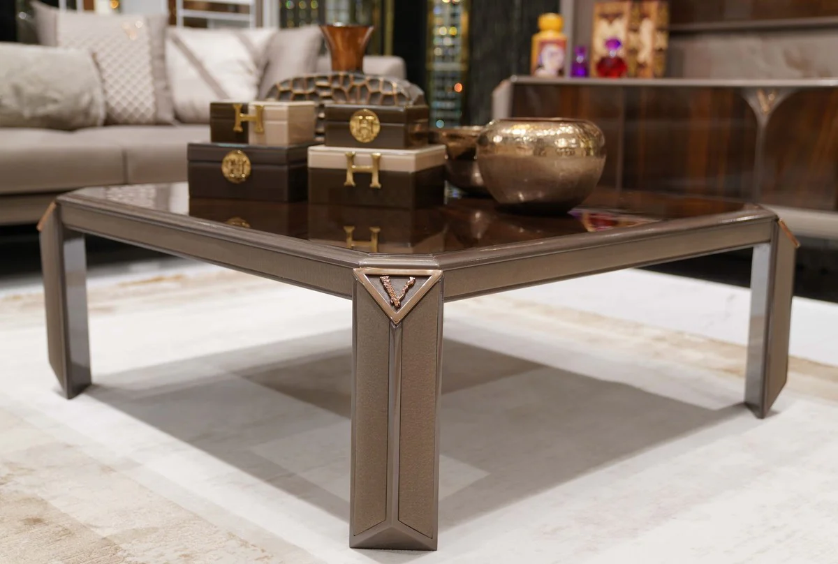 Luxury coffee table dark brown / gray / copper - Square living room table - Living room furniture - Luxury furniture - Luxury furnishings - Living room furnishings - Luxury quality
