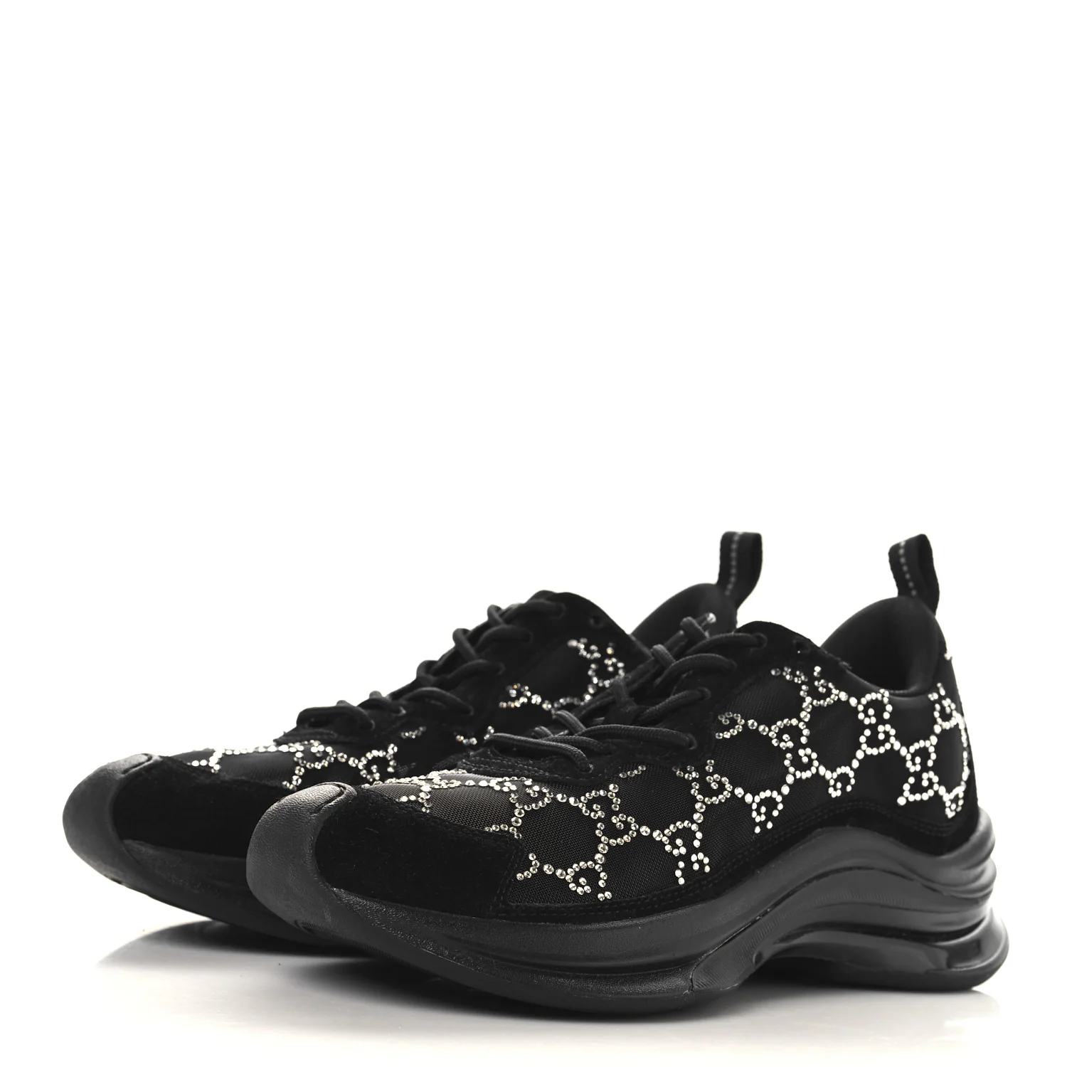 Tela Retino Mesh Crystal Suede GG Monogram Womens Gucci Run Sneakers 36.5 Black Silver - Top Club