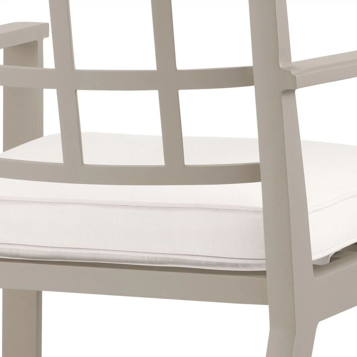 Luxury dining room chair with armrests sand color / white 64.5 x 65 x H. 88.5 cm - weatherproof aluminum chair with seat cushion - garden patio chair - luxury quality