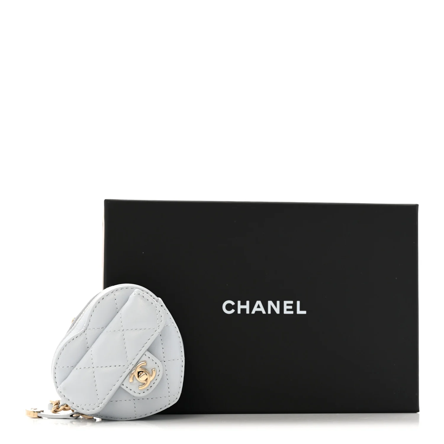 Lambskin Quilted CC Mini In Love Heart Bag Charm Light Blue - Top Club
