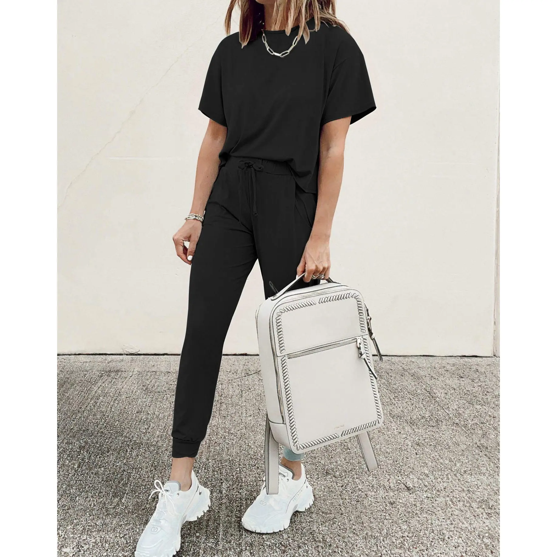 PrettyGarden Women's 2-Piece Set Summer Outfits S-XXXL Crew Neck Short Sleeve Tracksuit Jogger Set With Drawstring and Pockets Comfy Lounge Wear#springtok