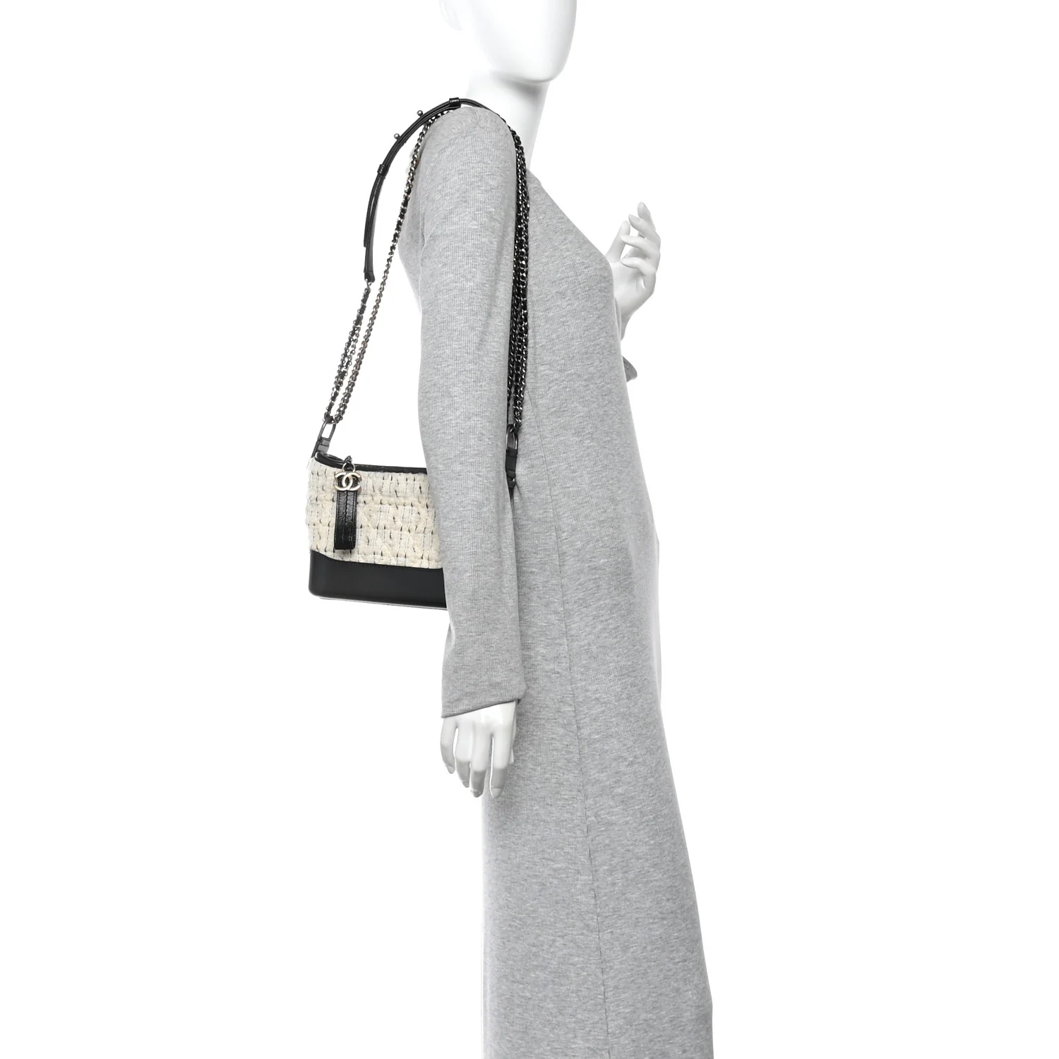Tweed Calfskin Quilted Small Gabrielle Hobo Ivory Black