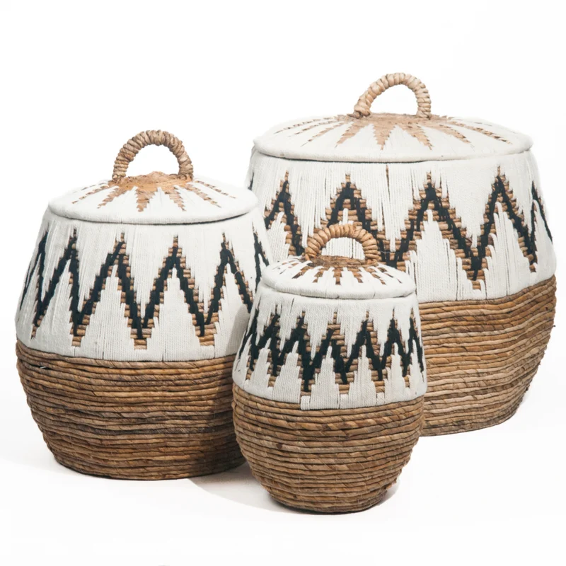 Waterhyacint mand Tali met deksel wit/naturel Large