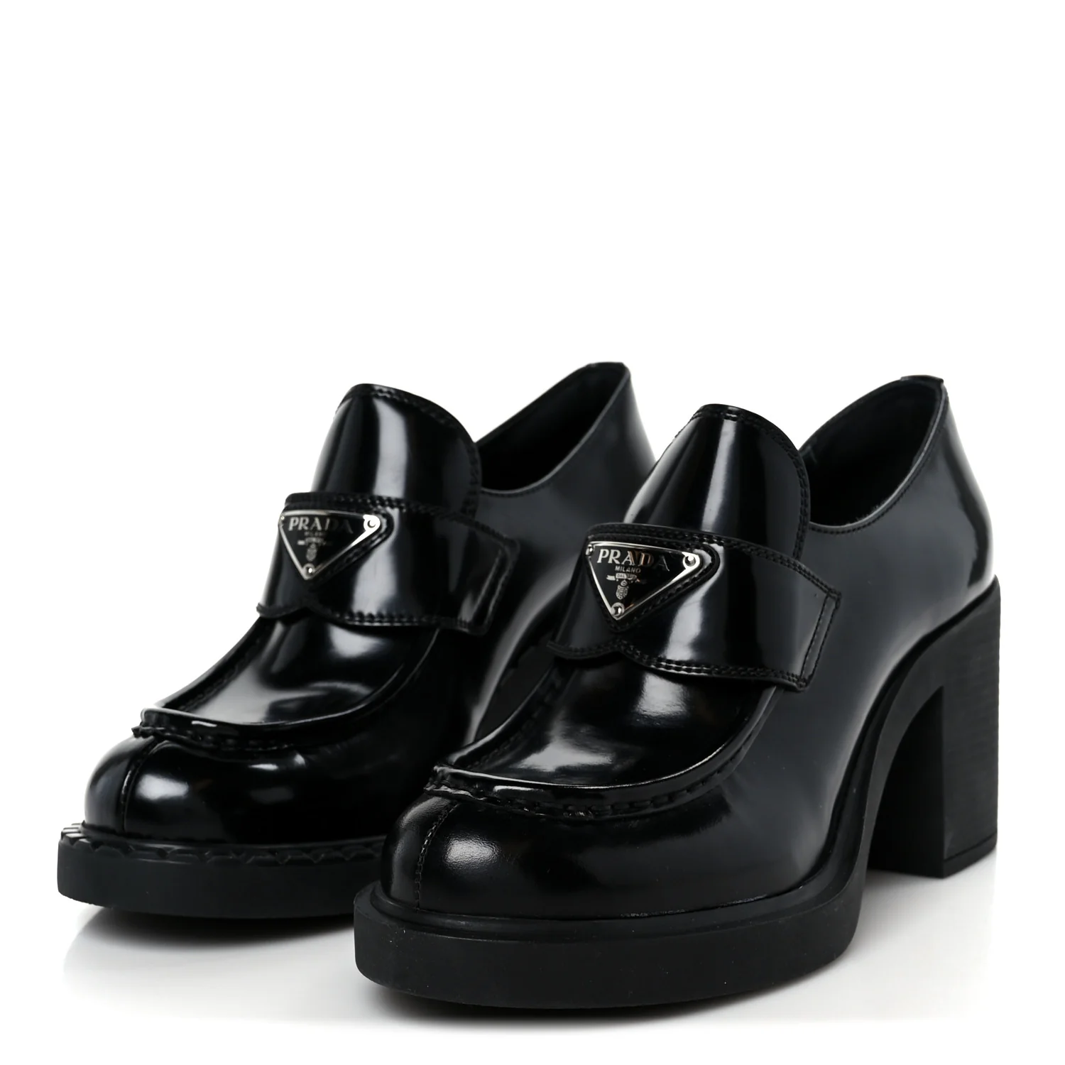 Spazzolato Metal Triangle Logo 85mm Loafers 40 Black - Top Club