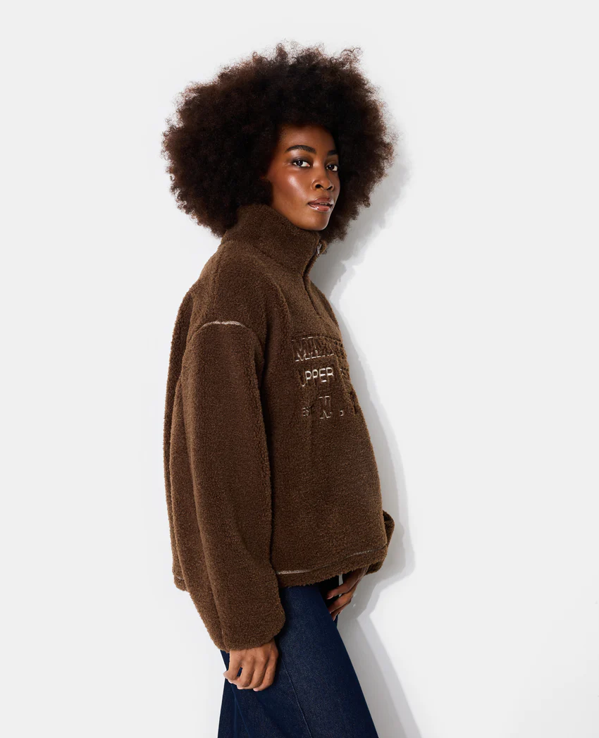 Pimkie Sweat droit en sherpa col zippé avec broderies