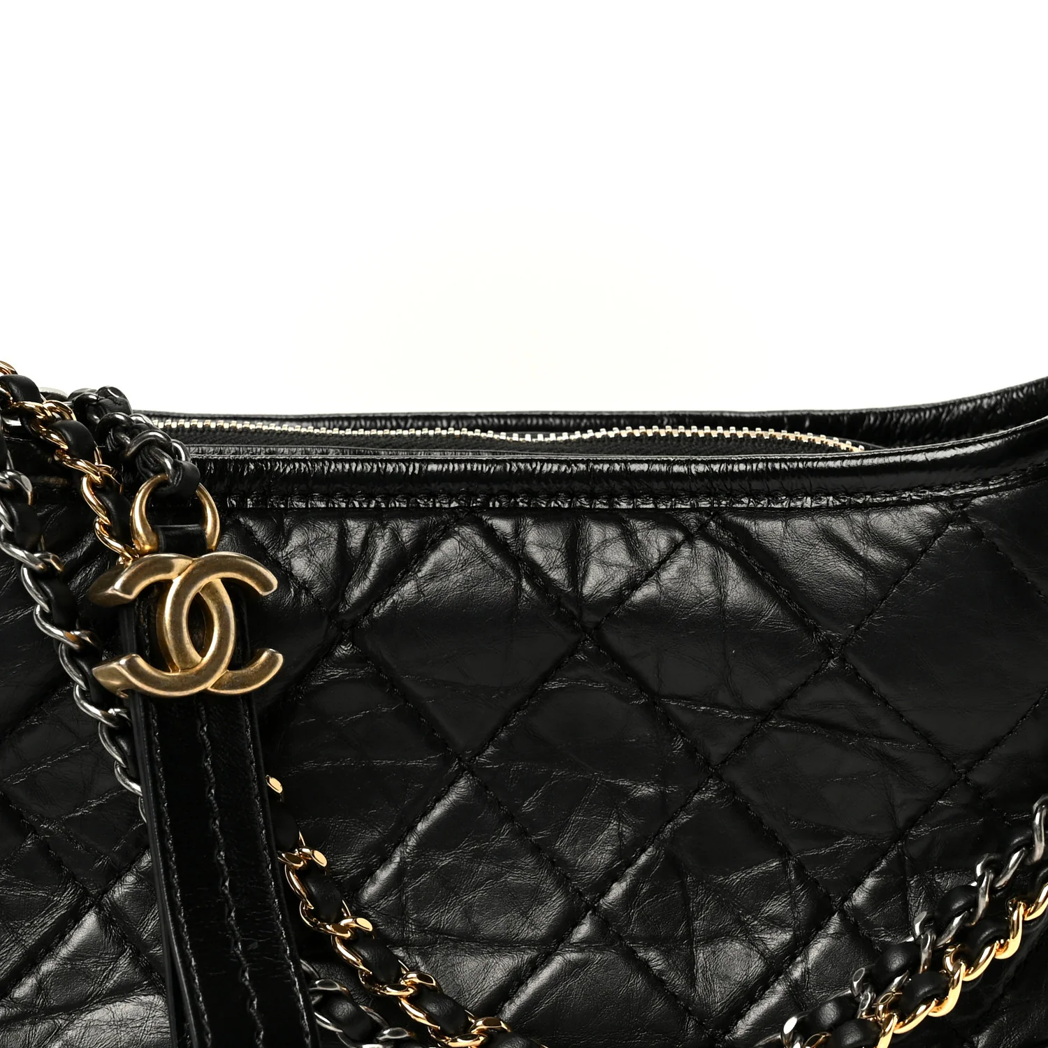 Aged Calfskin Quilted Small Gabrielle Logo Hobo Black - Top Club