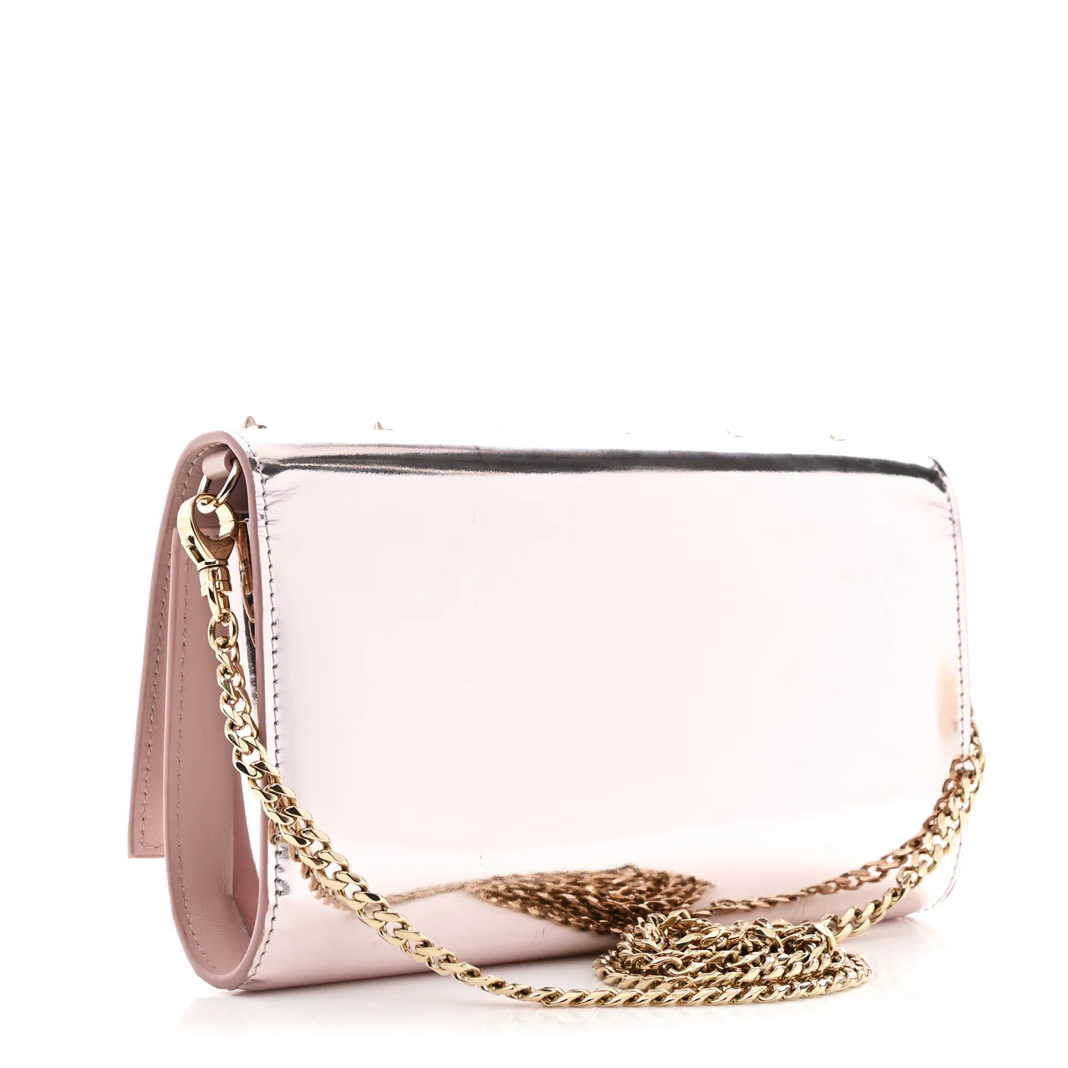 Metallic Patent Calfskin Spikes Loubinthesky Paloma Clutch Pink - Top Club