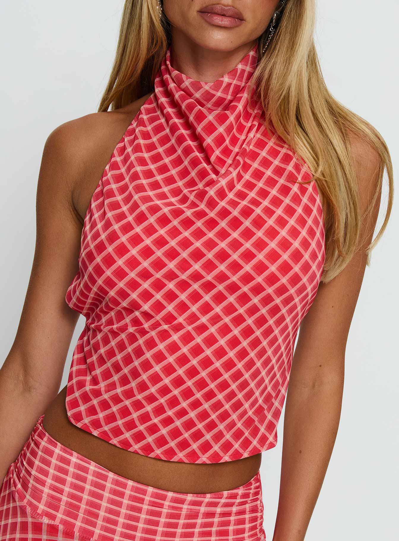 Scenic Route High Neck Top Red Check