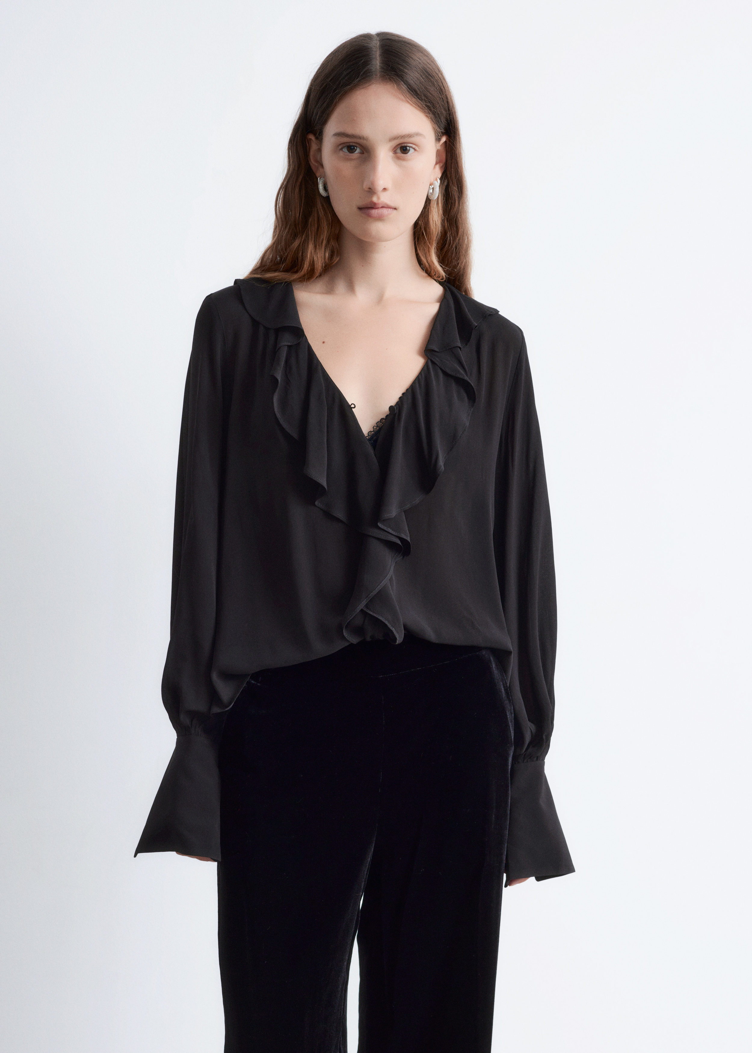 & Other Stories RUFFLE V-NECK BLOUSE