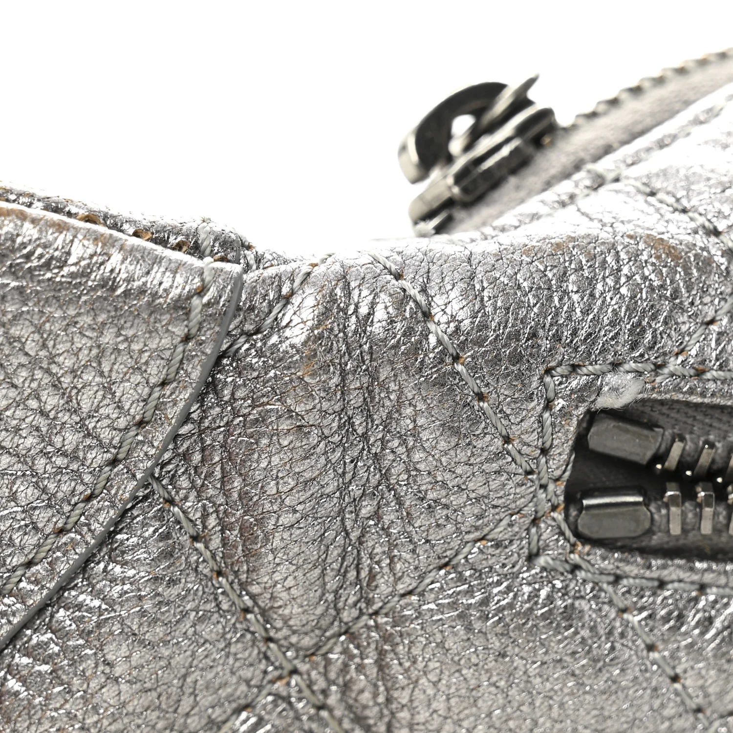 Metallic Calfskin Quilted Banane Waist Bag Fanny Pack Dark Silver - Top Club