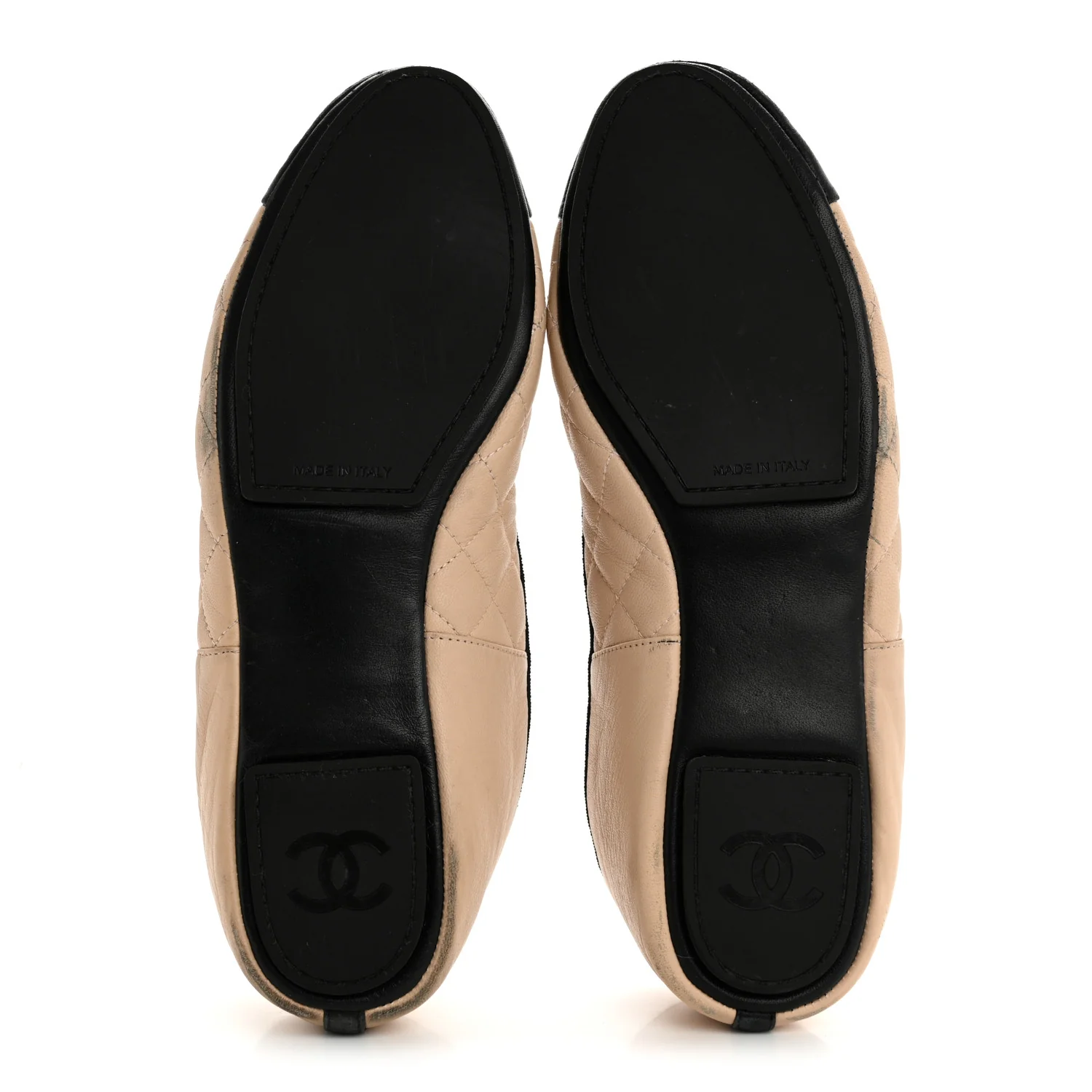 Lambskin Quilted Cap Toe Slipper With Pouch 39 Beige Black - Top Club