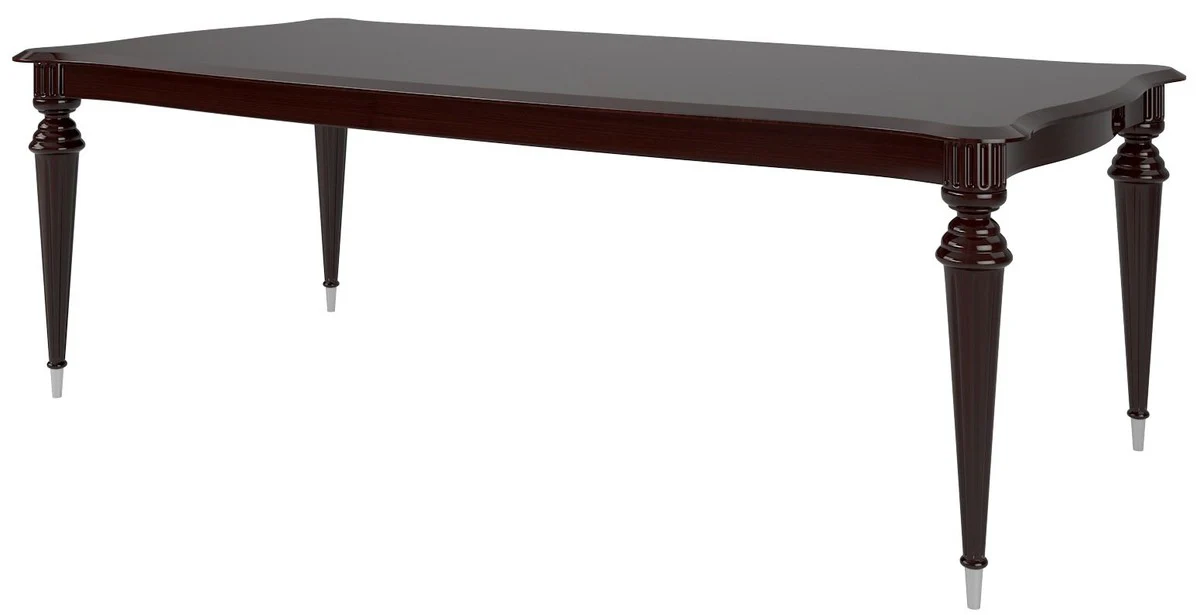 Luxury baroque dining table dark brown high gloss / silver 218 x 108 x H. 77 cm - Elegant solid wood dining room table - High-quality dining room furniture in the baroque style
