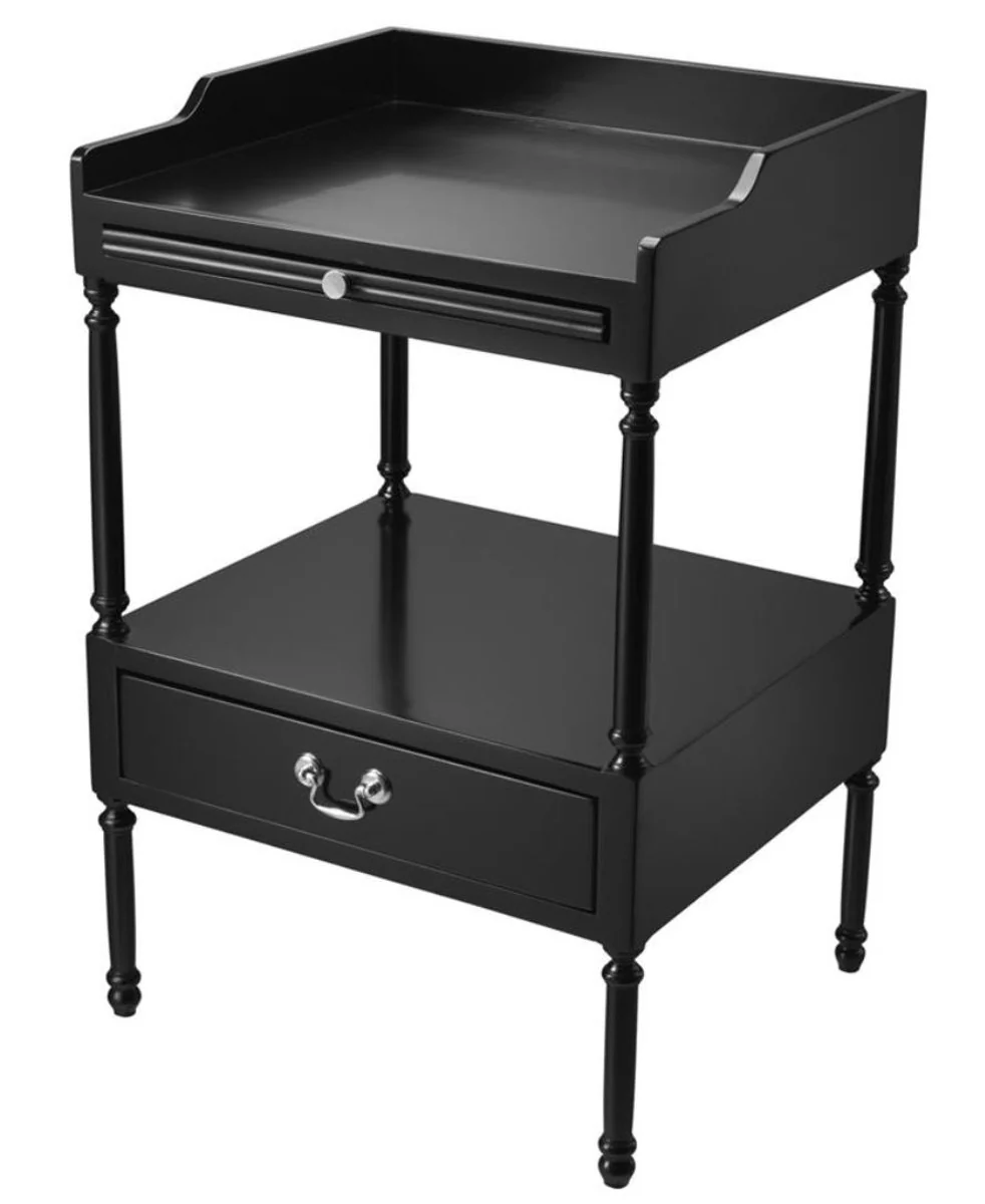 Luxury living room side table black / silver 48 x 42 x H. 73 cm - living room furniture