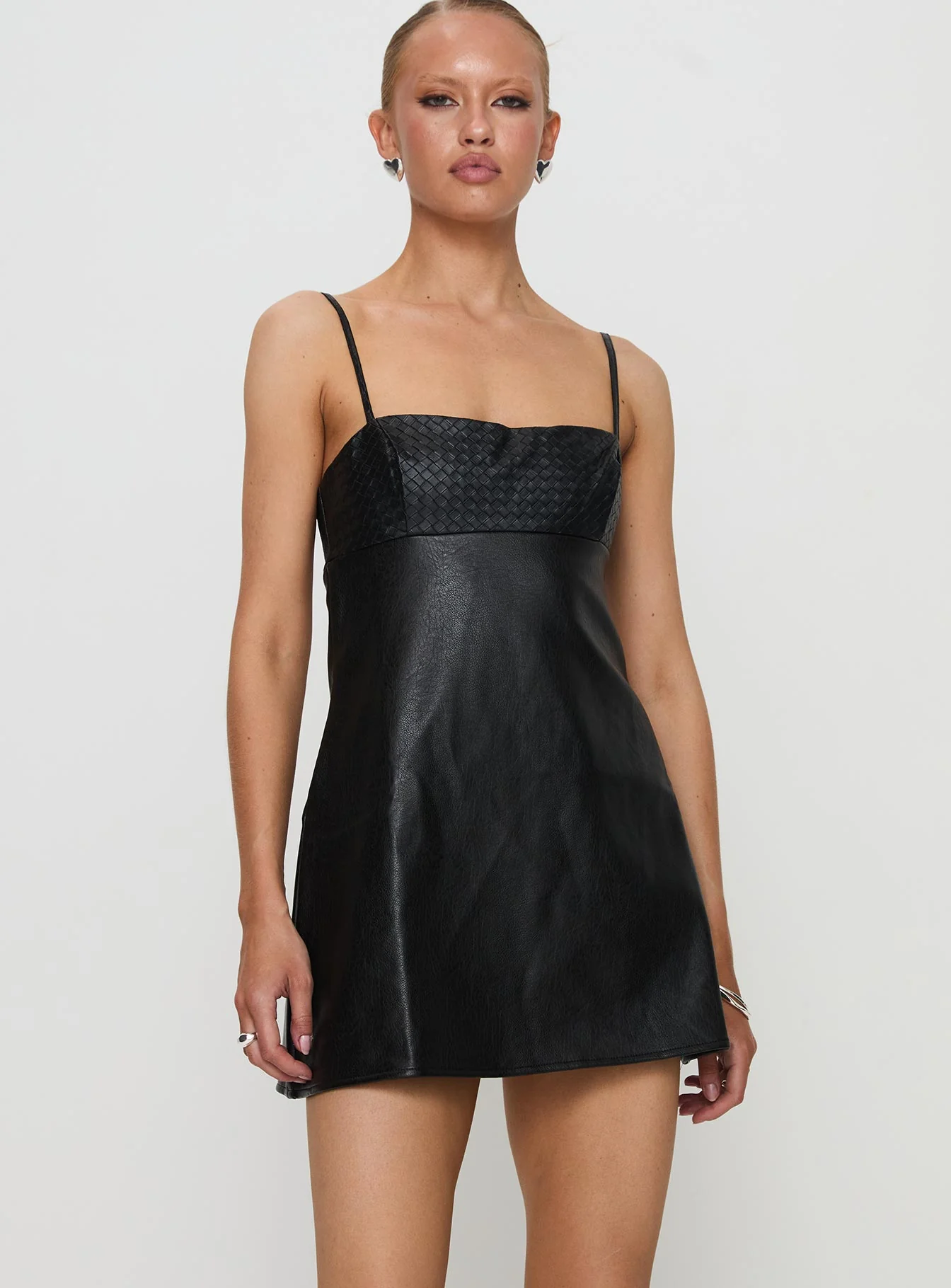 Isak Woven Faux Leather Mini Dress Black