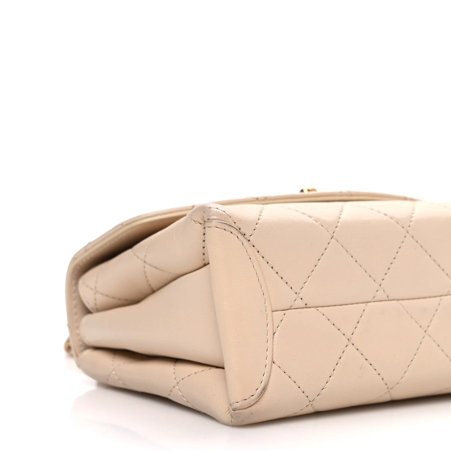 Lambskin Quilted Small Trendy Spirit Top Handle Bag Beige - Top Club