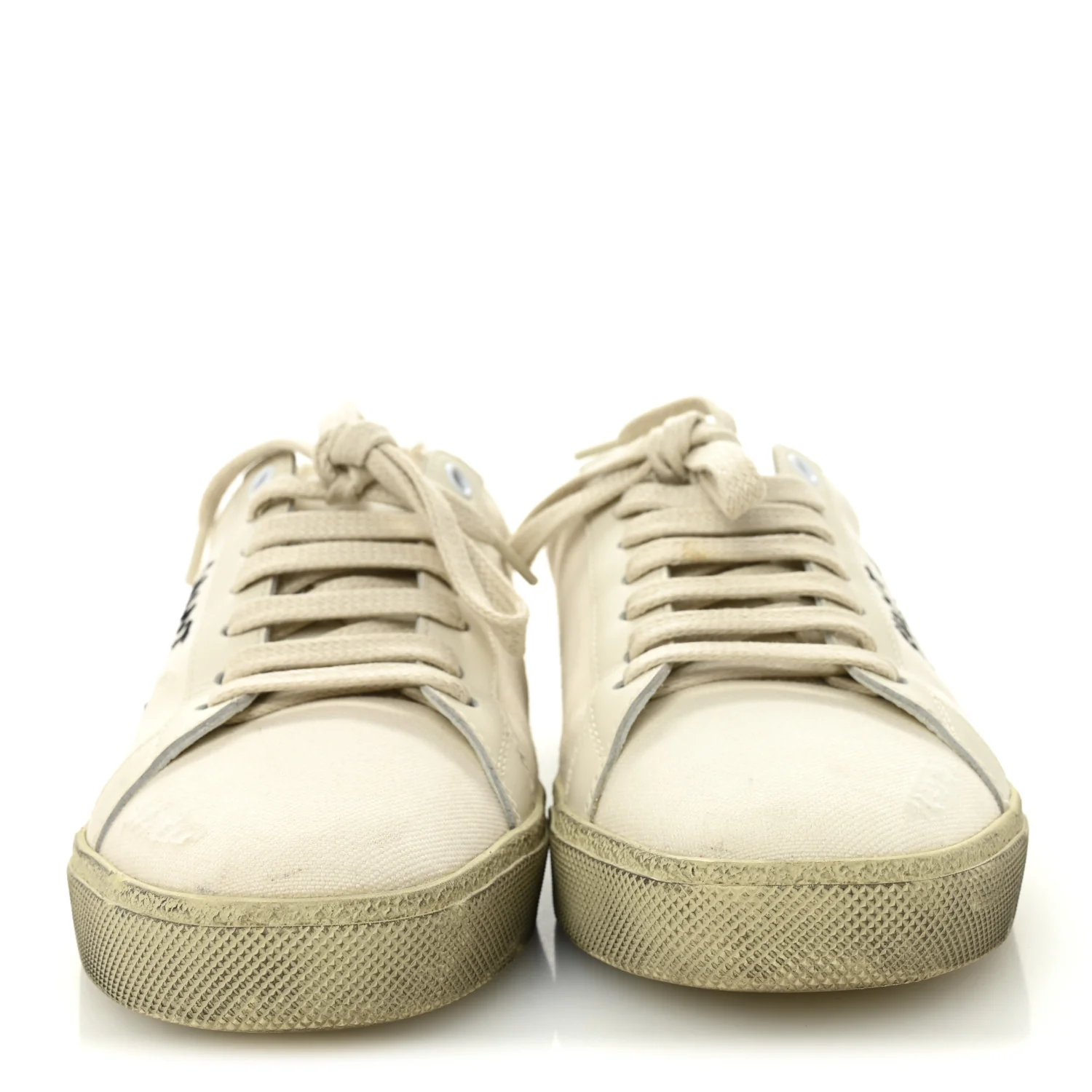 Distressed Canvas Court Classic Sneakers 37 Panna - Top Club