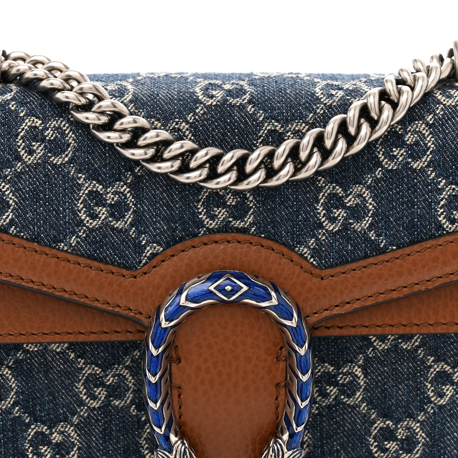 New Denim GG Monogram Dollar Calfskin Enamel Mini Dionysus Shoulder Bag Blue Tea Cuir Epilog Electric Blue - Top Club