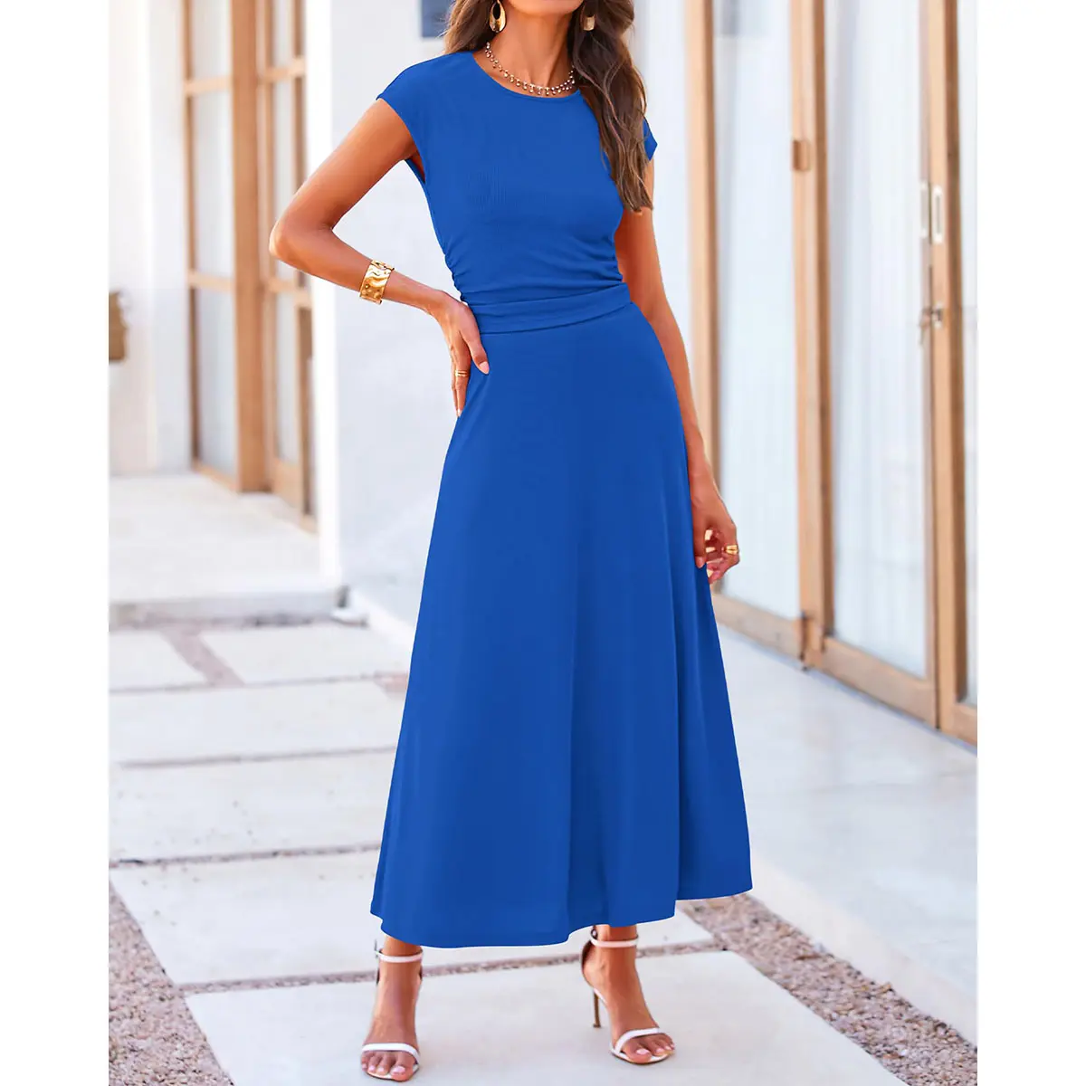PrettyGarden Women's 2-Piece Ribbed Knit Short Sleeve Crop Top High Waist Midi Skirt Set Summer Outfits#springtok