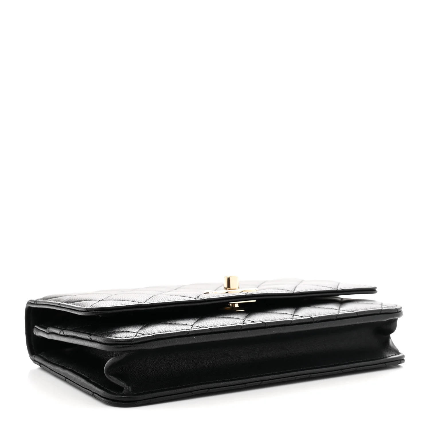 Lambskin Quilted Trendy CC Wallet On Chain WOC Black - Top Club
