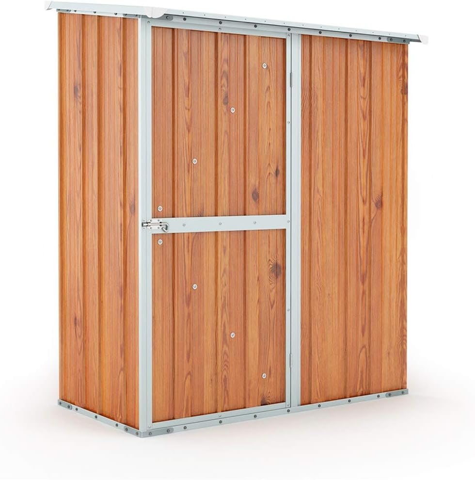 Notek Box in Acciaio Zincato Casetta da Giardino in Lamiera 1.55 x 1.00 m x h1.92 m - 50 kg – 1,55 Metri Quadri (Finitura Legno)